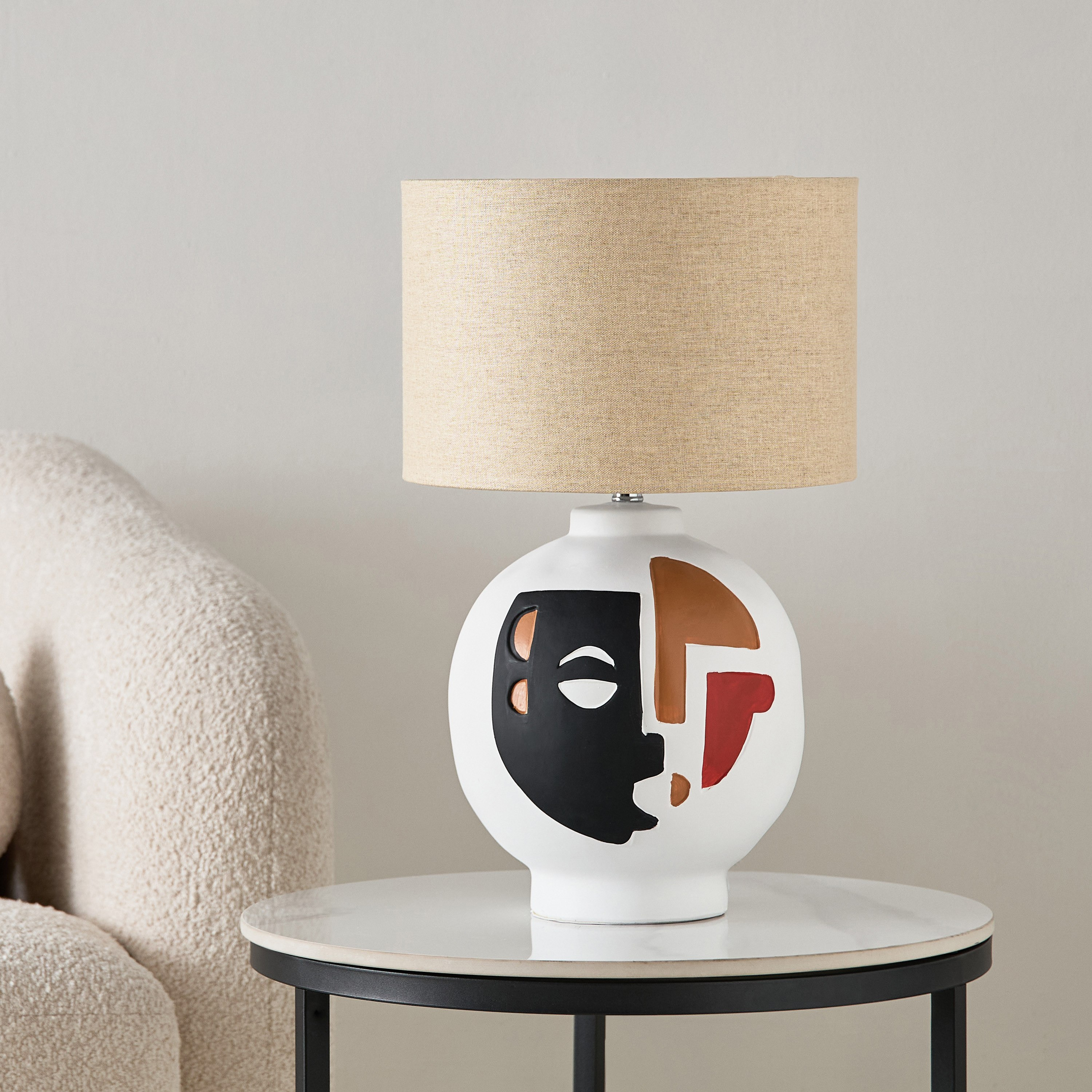 Zoe Mateus Ceramic Table Lamp with Linen Shade - 30x30x50 cm-hbxbedroom-lighting-tablelamps-image-1