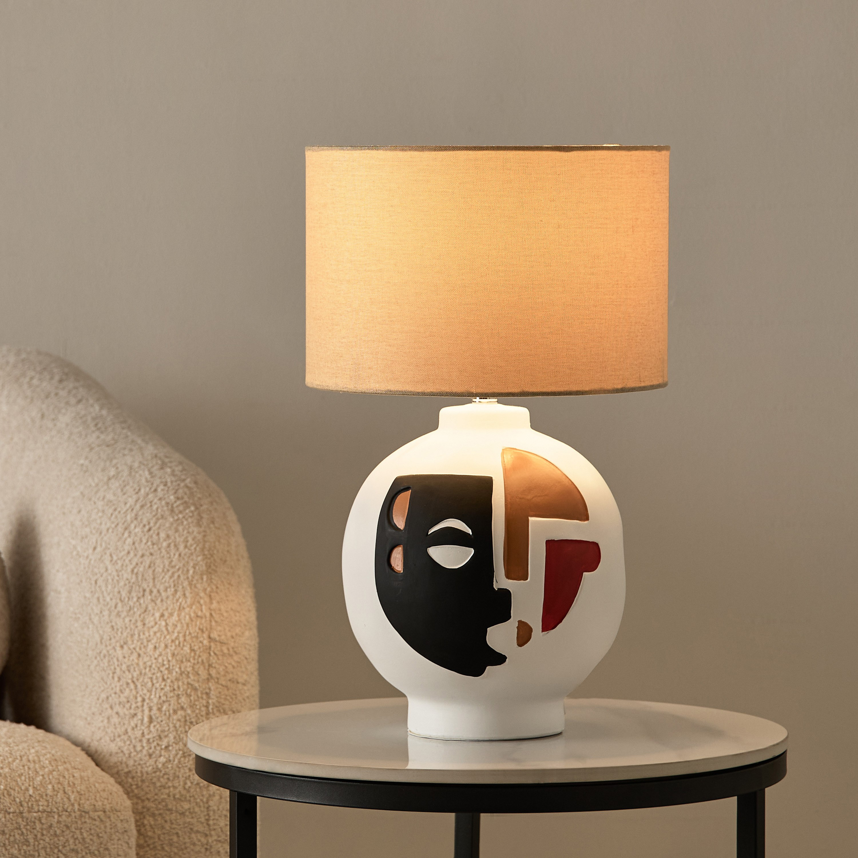 Zoe Mateus Ceramic Table Lamp with Linen Shade - 30x30x50 cm-hbxbedroom-lighting-tablelamps-image-2