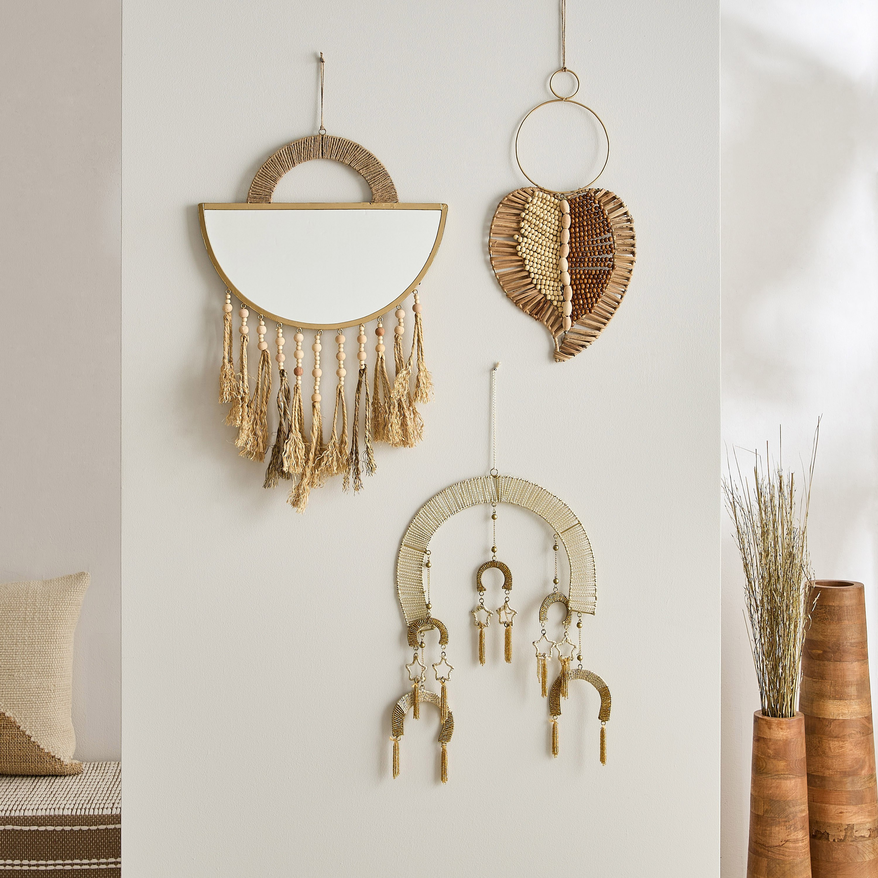 ديكور حائط بتصميم ورق شجر مزيّن بخرز خشبي من إنزو - 48x24 سم-hbxdiningroom-walldecor-wallart-image-4