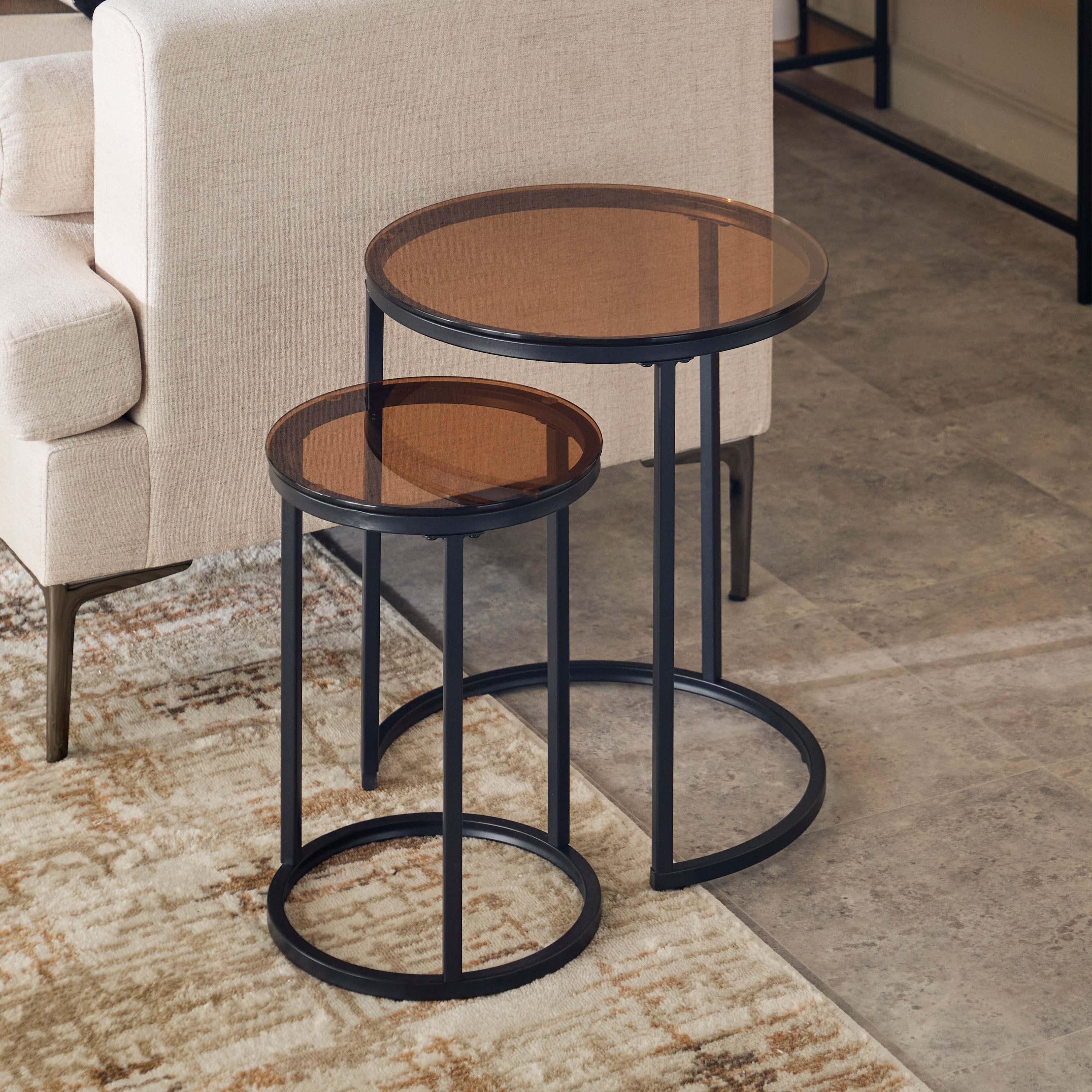 طقم طاولات متداخلة قطعتين بسطح زجاجي من آرك-hbxfurniture-livingroom-nestingtables-image-2