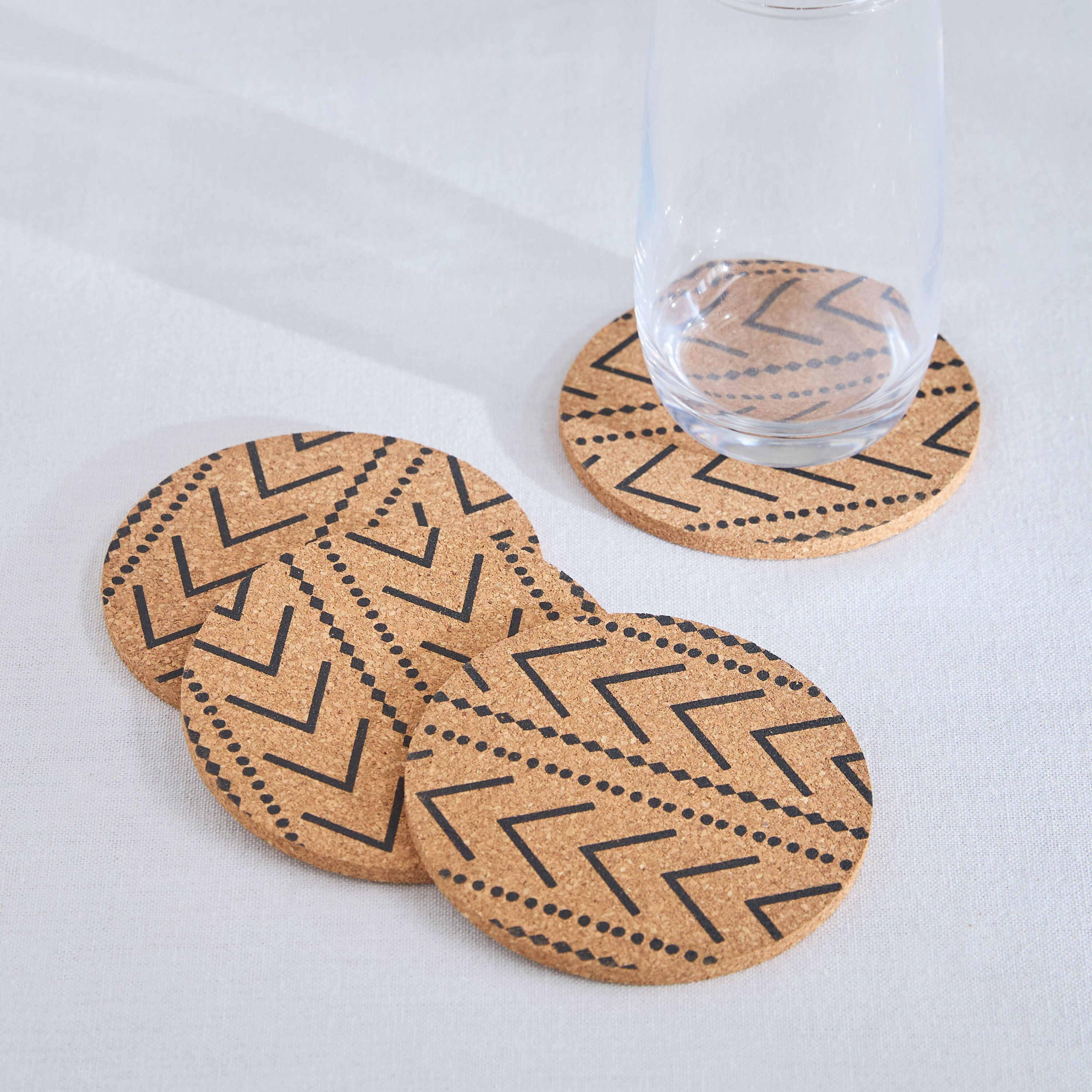 Trib 4-Piece Printed Cork Coaster Set - 10 cm-hbxdecorandfurnishings-tabletop-serveware-image-1