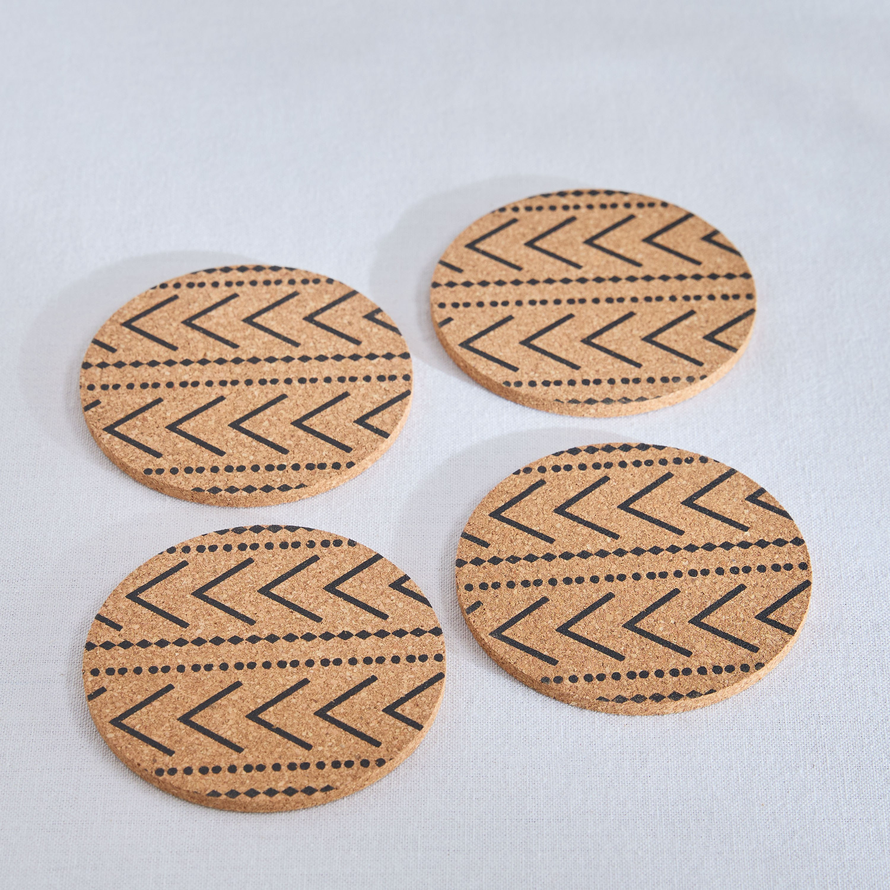 Trib 4-Piece Printed Cork Coaster Set - 10 cm-hbxdecorandfurnishings-tabletop-serveware-image-2