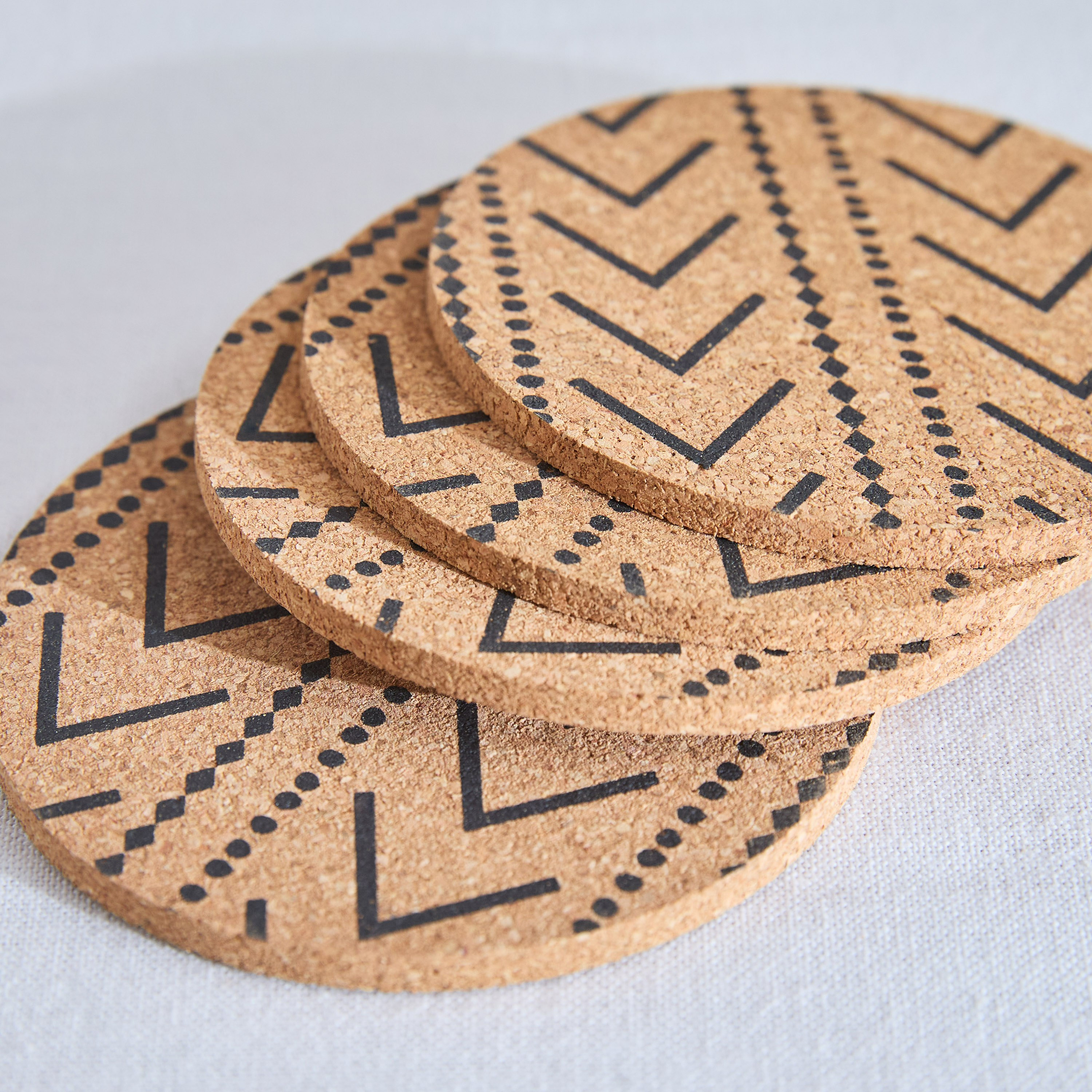 Trib 4-Piece Printed Cork Coaster Set - 10 cm-hbxdecorandfurnishings-tabletop-serveware-image-3