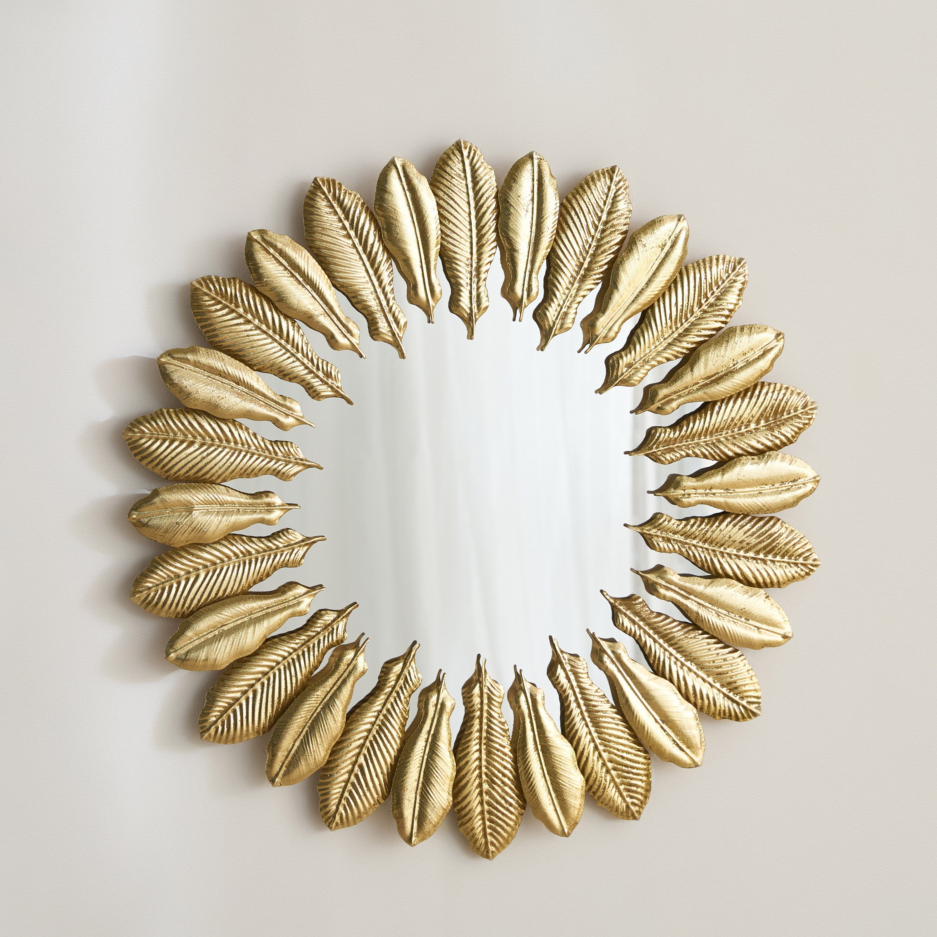 مرآة حائط فاخرة من المعدن شديد التحمل بتصميم ريش من ديلب - 69.2x69.2x4.4 سم-hbxhomeware-hbxdecorandfurnishings-image-2