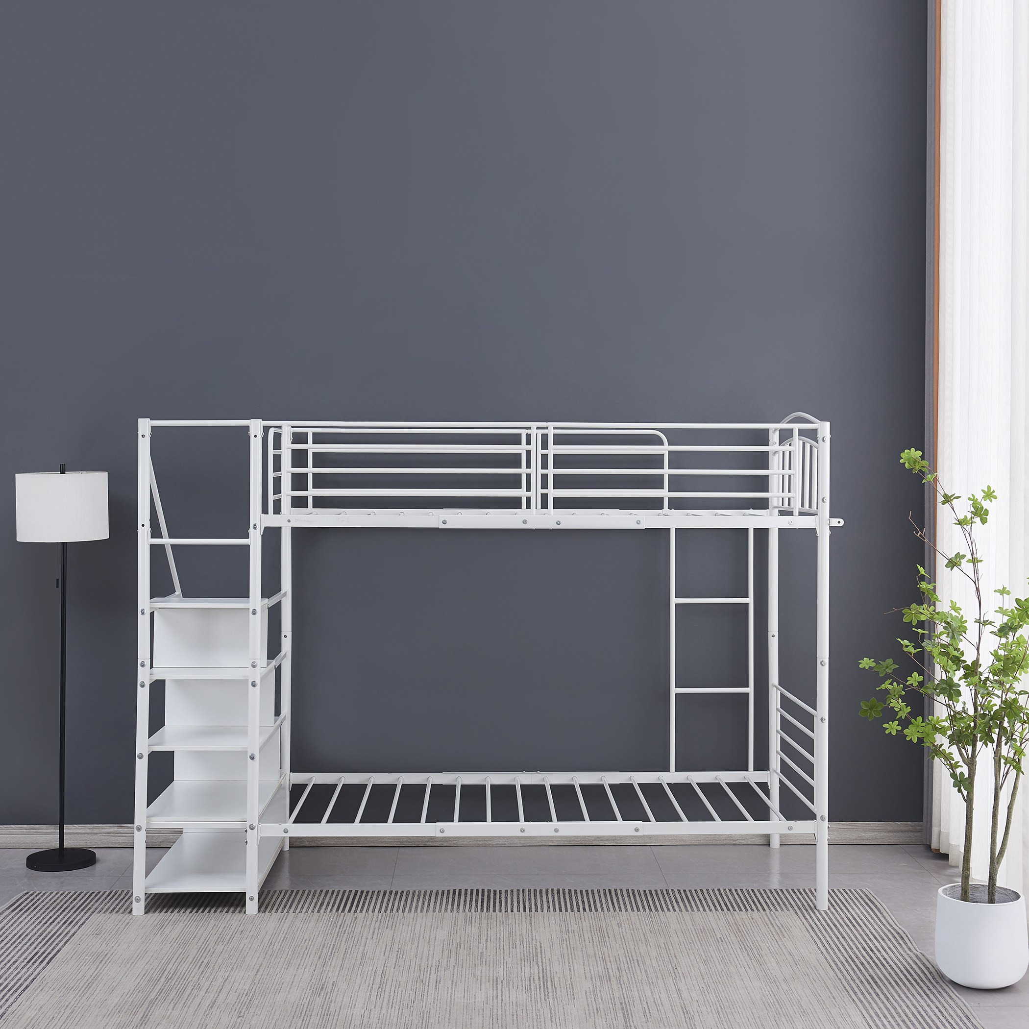 سرير فردي بطابقين وسلم من جونو - 90x190 سم-hbxkidsandyouth-bedsandbedsets-bunkbeds-single-image-2