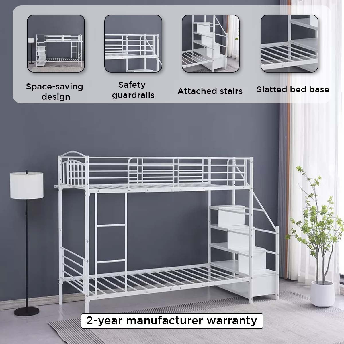 سرير فردي بطابقين وسلم من جونو - 90x190 سم-hbxkidsandyouth-bedsandbedsets-bunkbeds-single-image-4