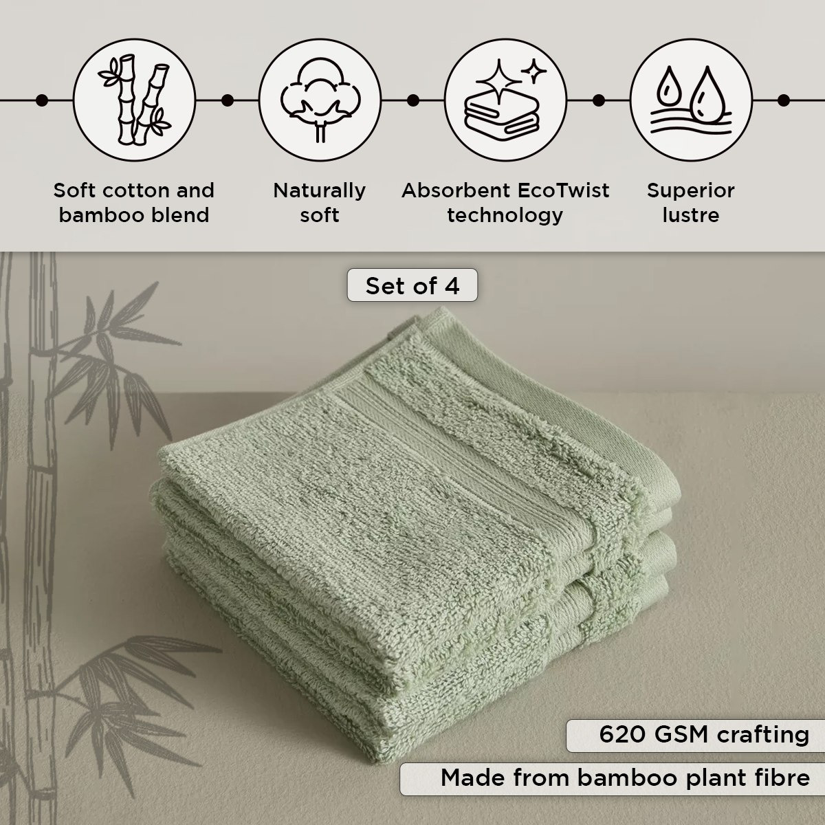 مجموعة مناشف وجه قطن خيزران 4 قطع من إيفر إيكو- 30 × 30 سم-hbxbathroom-bathroomtextiles-image-4