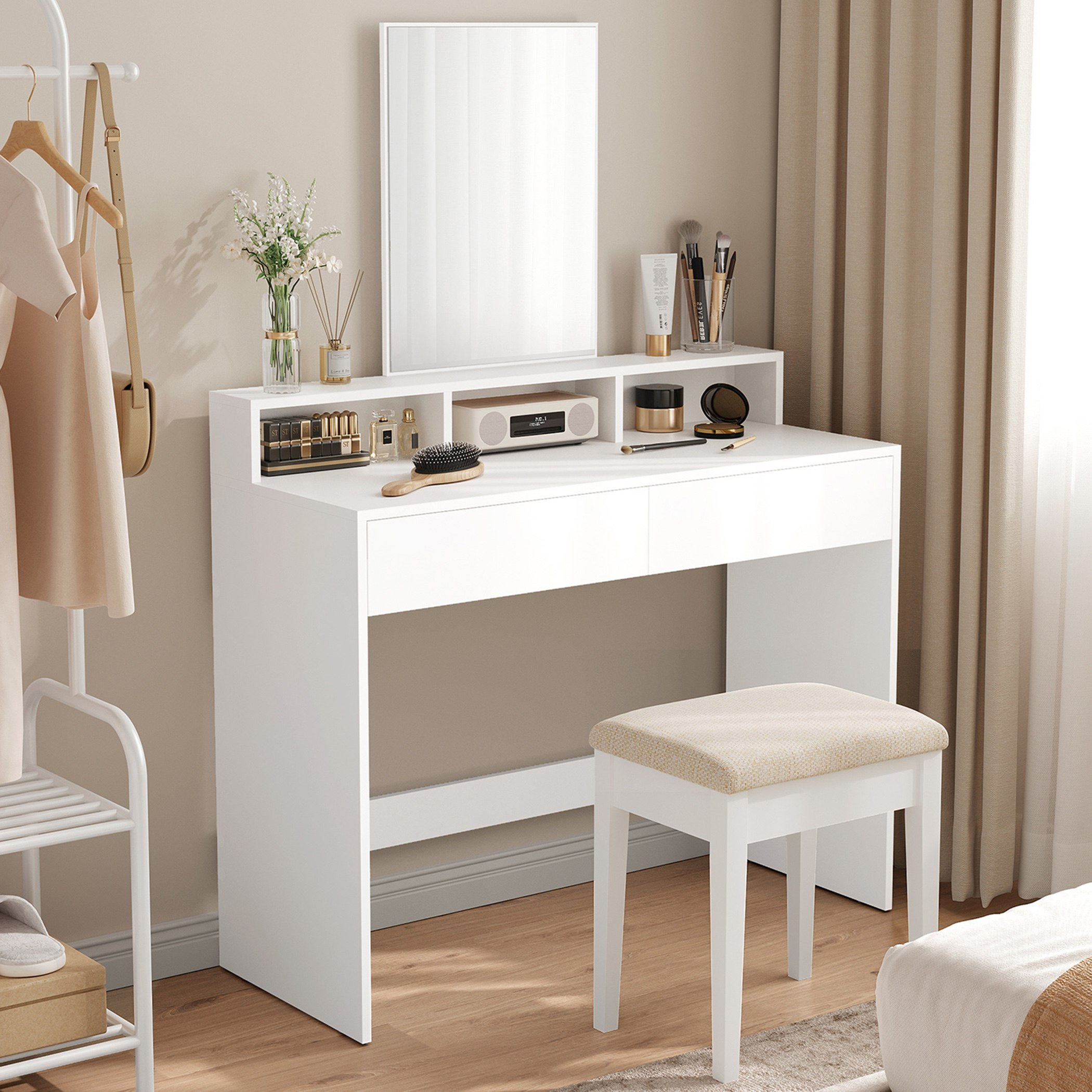 طاولة تزيين فانيتي مع مرآة و2 درج - برنسيس نيو من موڤو-hbxfurniture-kidsroom-kidsdressersandmirrors-image-2
