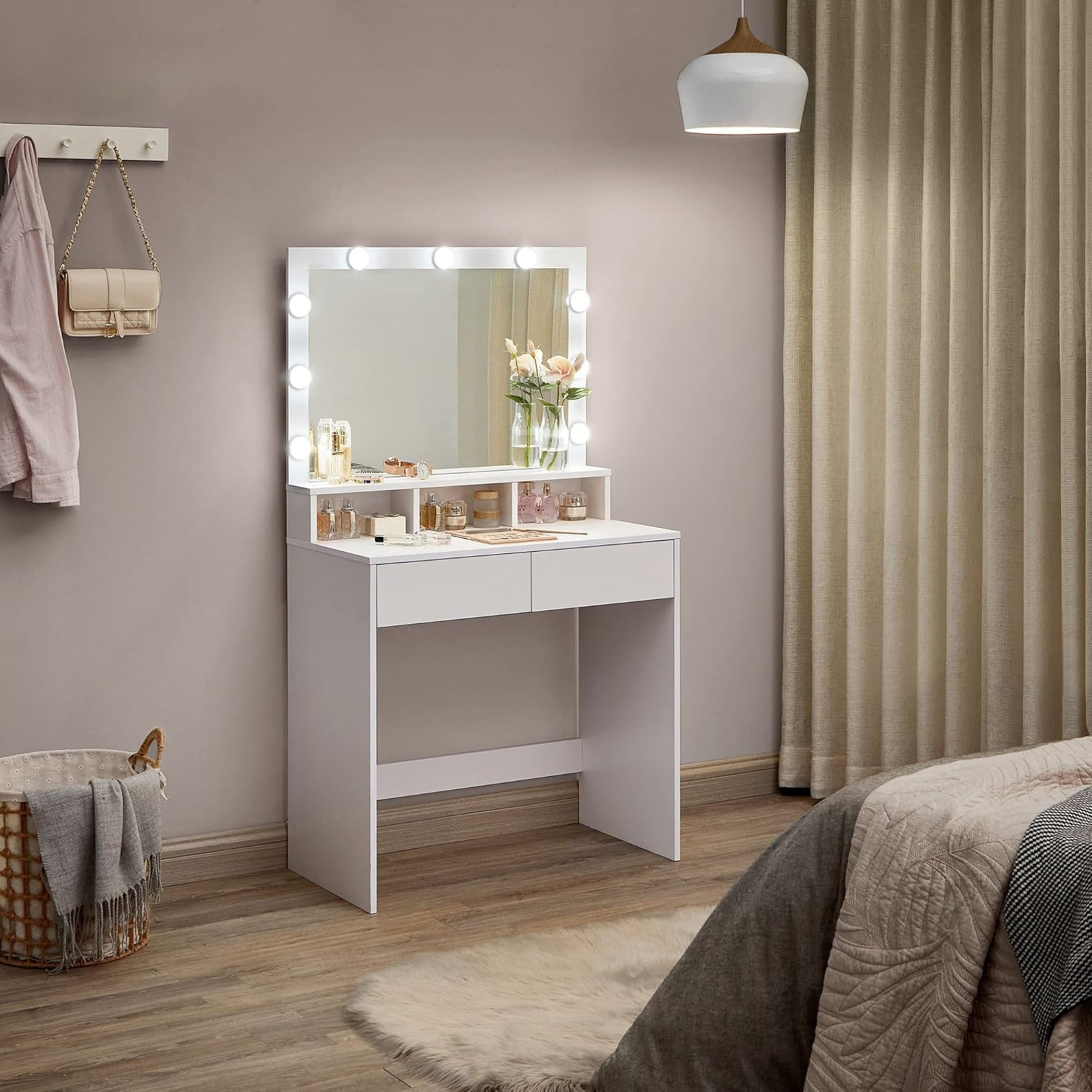 طاولة تزيين فانيتي 2 درج مع مرآة وأضواء - برنسيس بلاش من موڤو -hbxfurniture-kidsroom-kidsdressersandmirrors-image-1