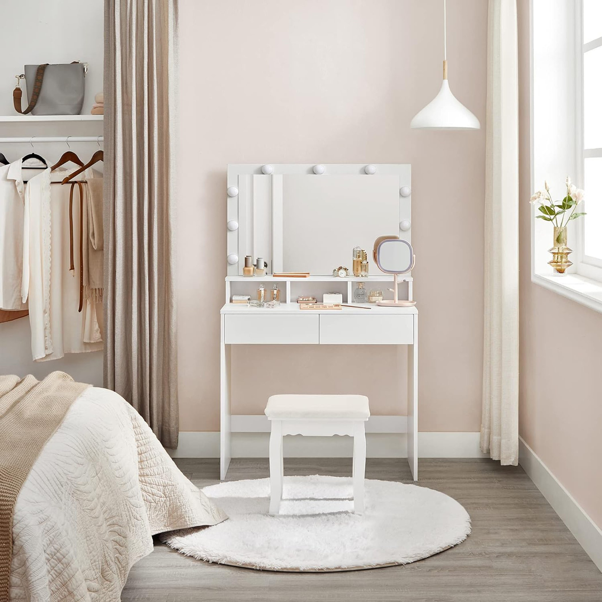 طاولة تزيين فانيتي 2 درج مع مرآة وأضواء - برنسيس بلاش من موڤو -hbxfurniture-kidsroom-kidsdressersandmirrors-image-2