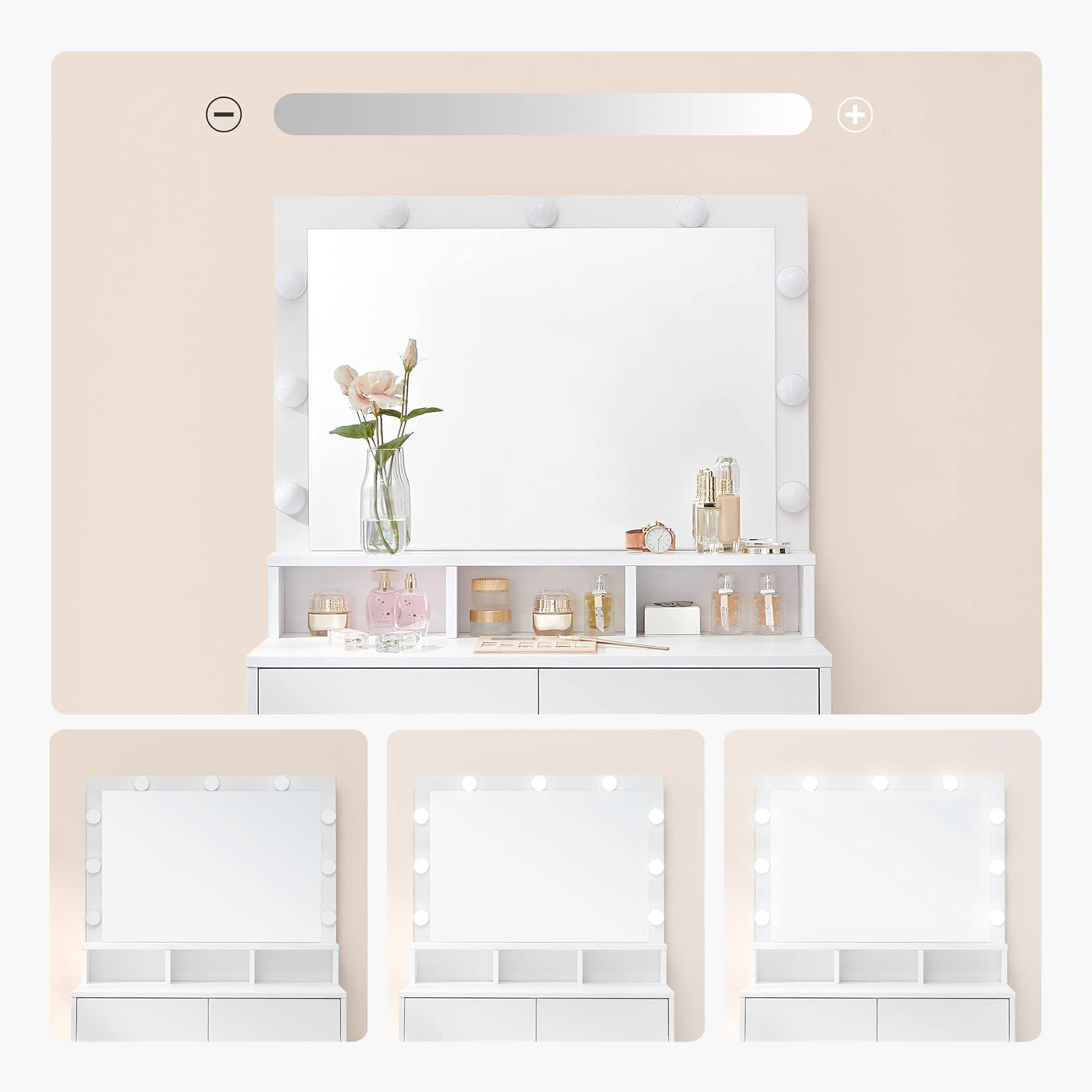 طاولة تزيين فانيتي 2 درج مع مرآة وأضواء - برنسيس بلاش من موڤو -hbxfurniture-kidsroom-kidsdressersandmirrors-image-3