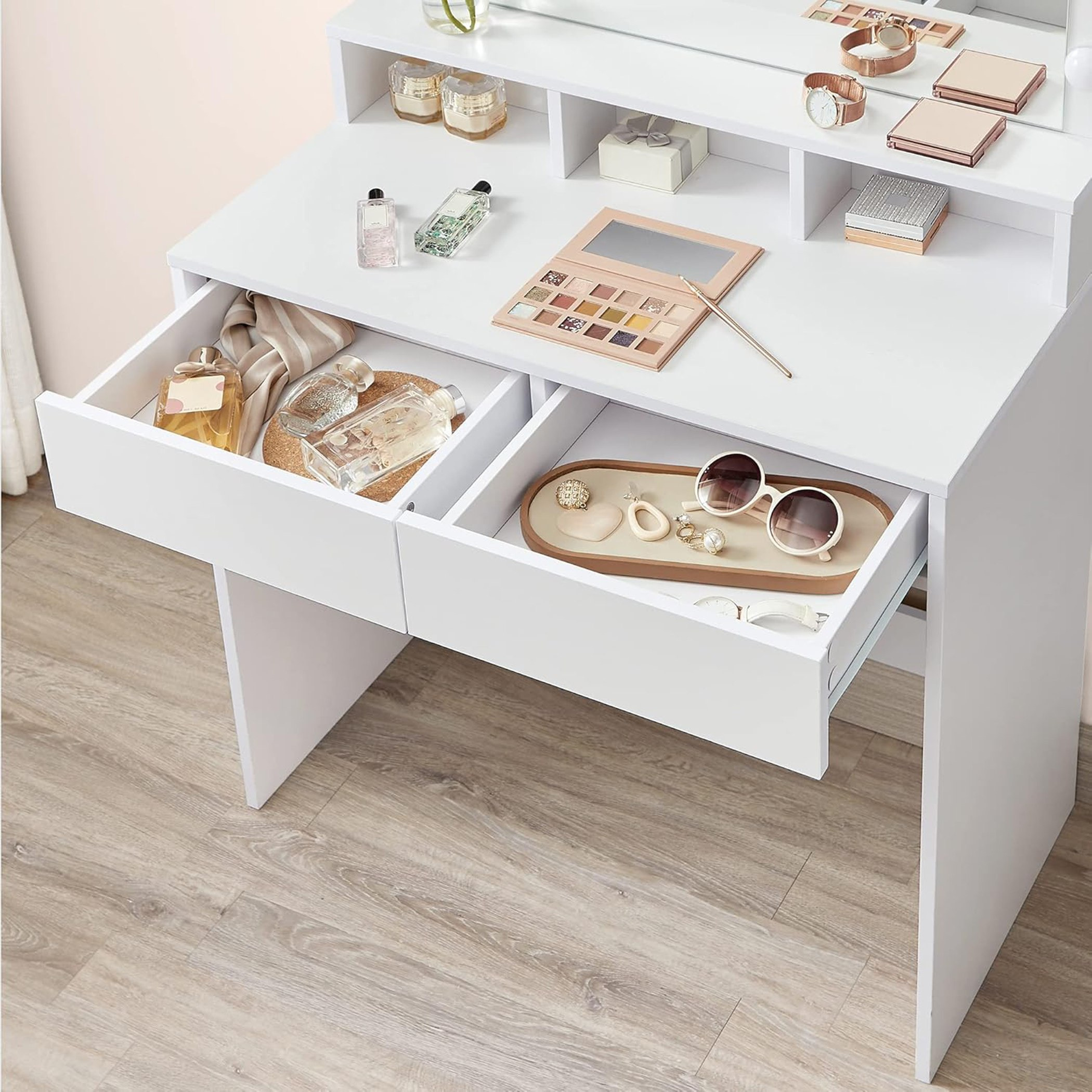 طاولة تزيين فانيتي 2 درج مع مرآة وأضواء - برنسيس بلاش من موڤو -hbxfurniture-kidsroom-kidsdressersandmirrors-image-4