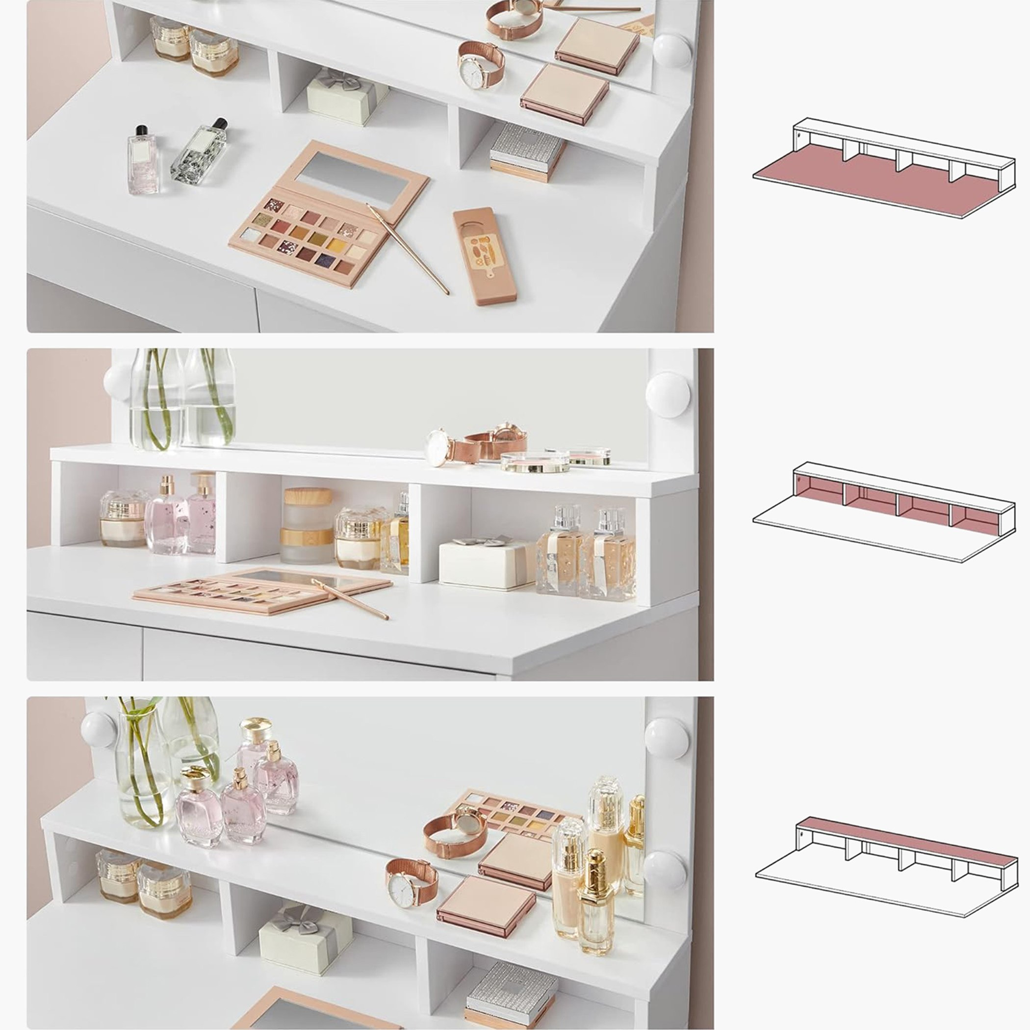 طاولة تزيين فانيتي 2 درج مع مرآة وأضواء - برنسيس بلاش من موڤو -hbxfurniture-kidsroom-kidsdressersandmirrors-image-5