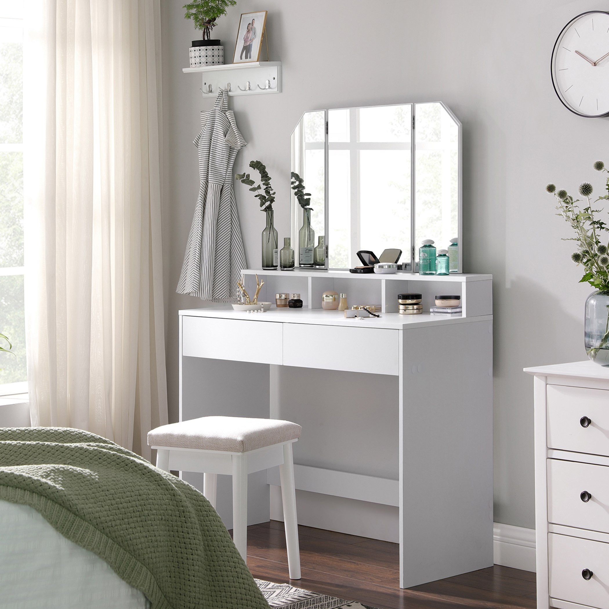 Movo Princess Treo 2-Drawer Vanity Dresser with Folding Mirror-hbxfurniture-kidsroom-kidsdressersandmirrors-image-2