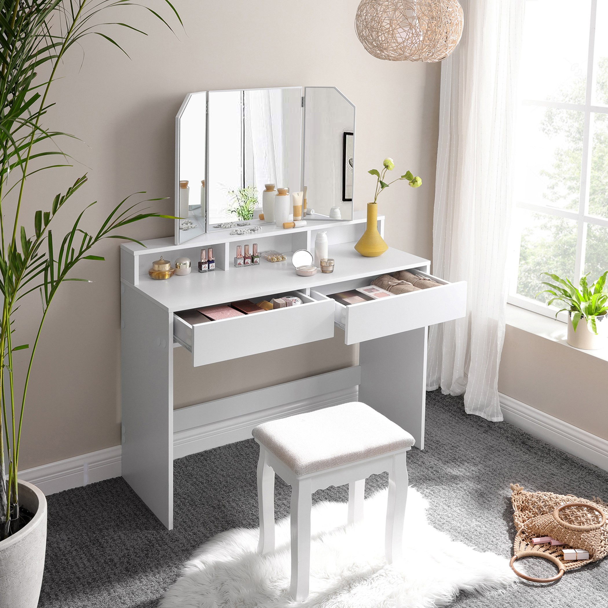 Movo Princess Treo 2-Drawer Vanity Dresser with Folding Mirror-hbxfurniture-kidsroom-kidsdressersandmirrors-image-3