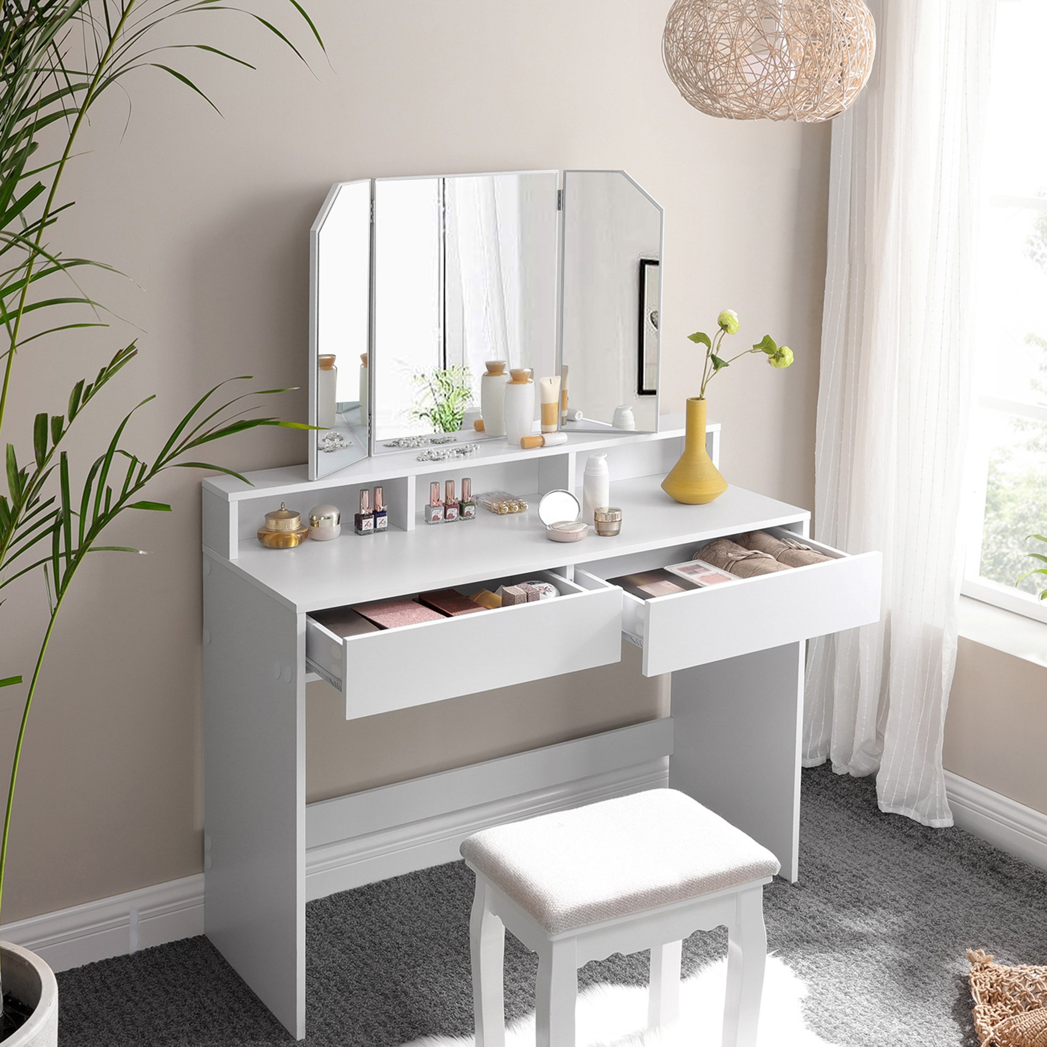 Movo Princess Treo 2-Drawer Vanity Dresser with Folding Mirror-hbxfurniture-kidsroom-kidsdressersandmirrors-image-4