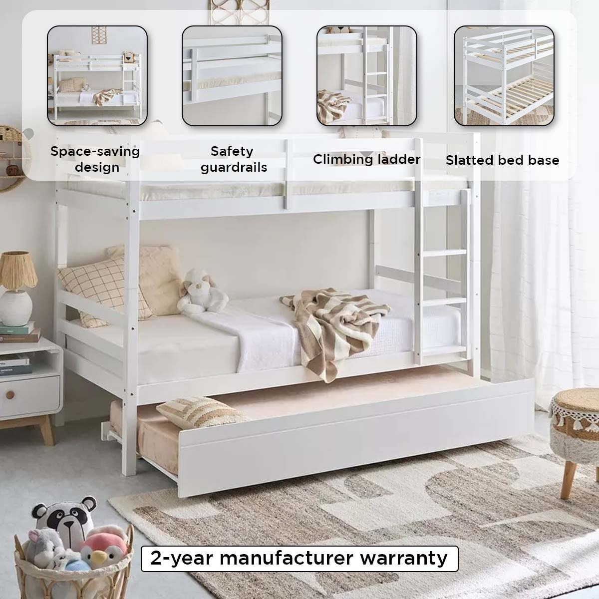 Movo Stova Vanilla Single Convertible Bunk Bed - 90x200 cm-hbxkidsandyouth-bedsandbedsets-bunkbeds-single-image-5