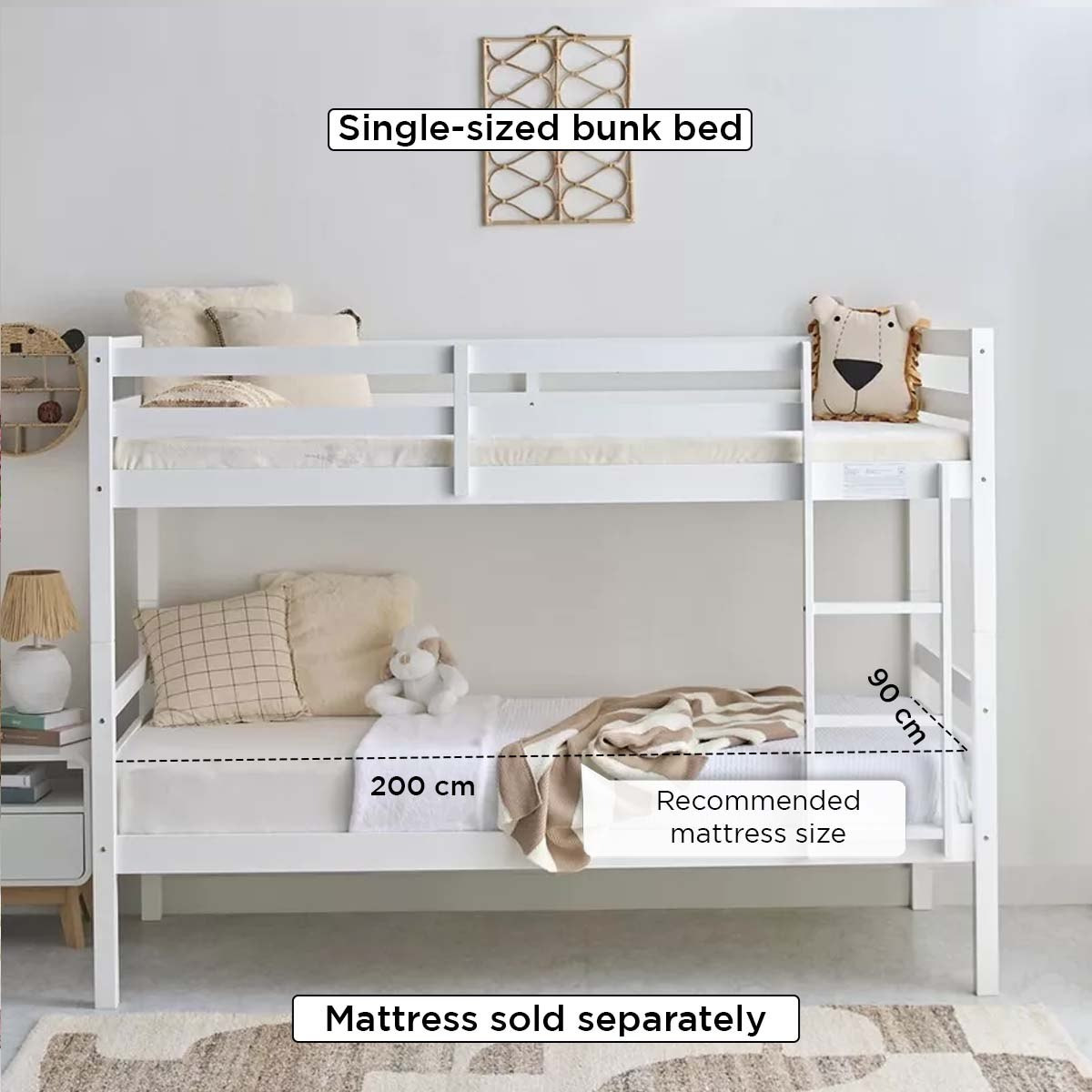 Movo Stova Vanilla Single Convertible Bunk Bed - 90x200 cm-hbxkidsandyouth-bedsandbedsets-bunkbeds-single-image-7