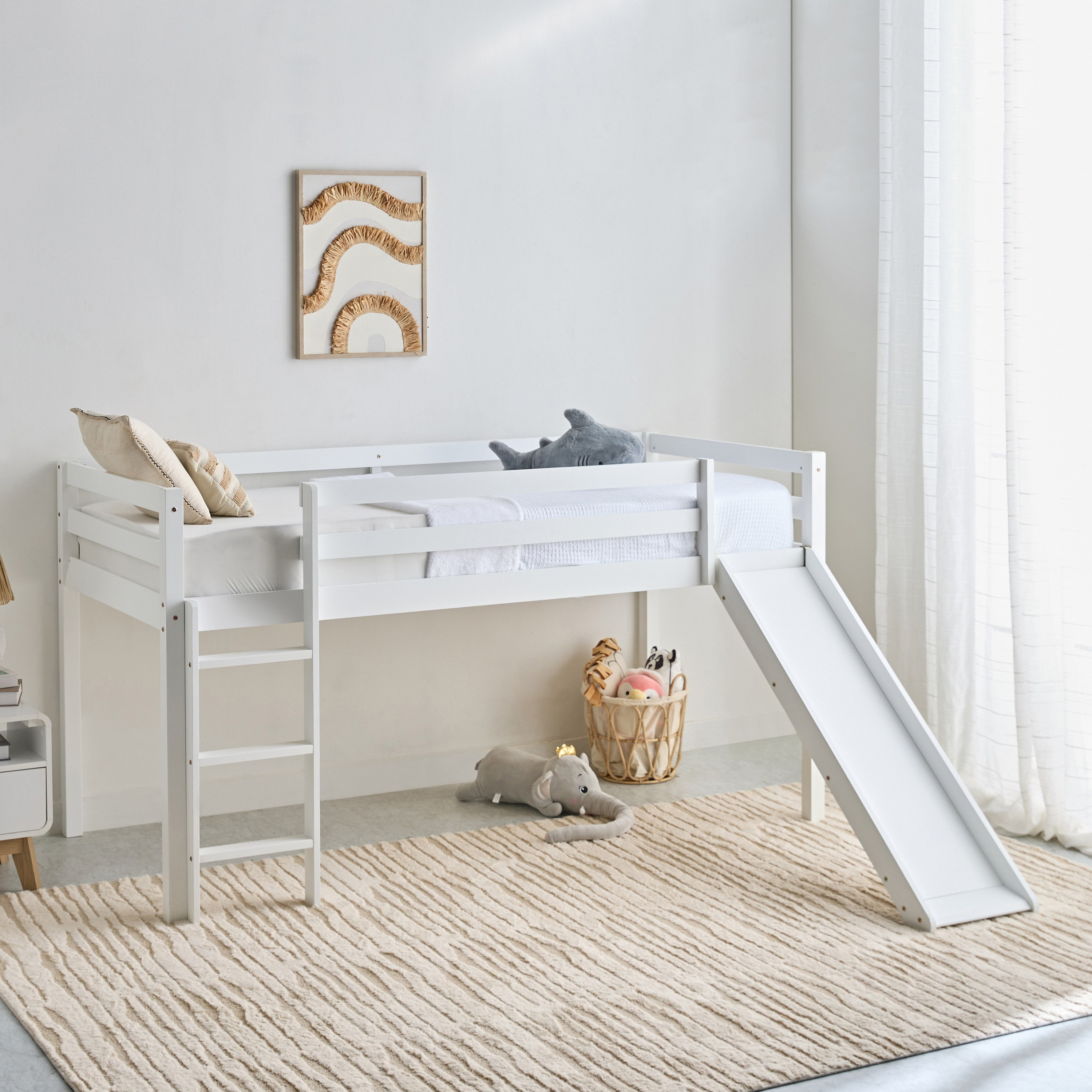 Stova Vanilla Loft Single Bed with Slide and Climbing Ladder - 90x200 cm-hbxkidsandyouth-bedsandbedsets-bunkbeds-single-image-1