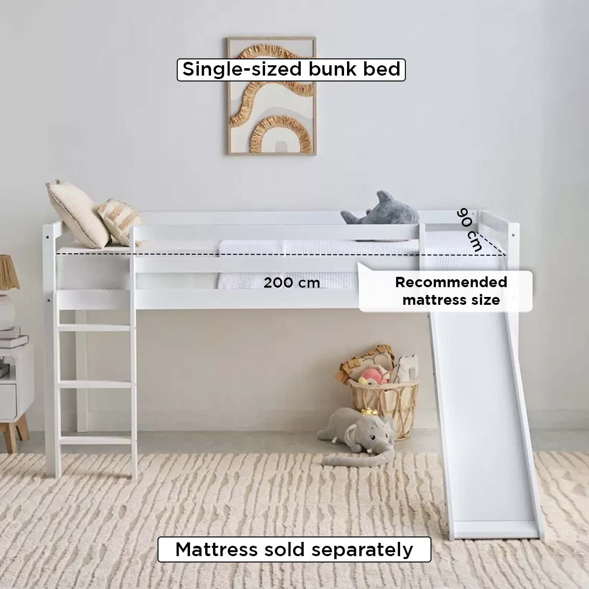 Stova Vanilla Loft Single Bed with Slide and Climbing Ladder - 90x200 cm-hbxkidsandyouth-bedsandbedsets-bunkbeds-single-image-5