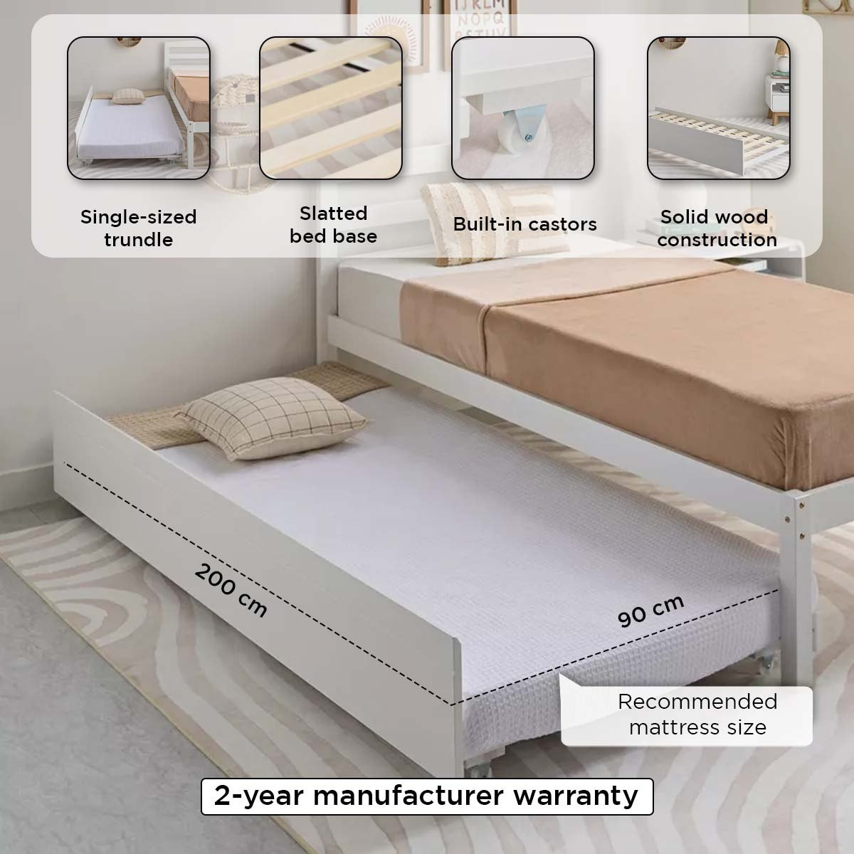 Movo Stova Vanilla Single Trundle - 90x190 cm-hbxfurniture-bedsandbedsets-daybeds-image-4