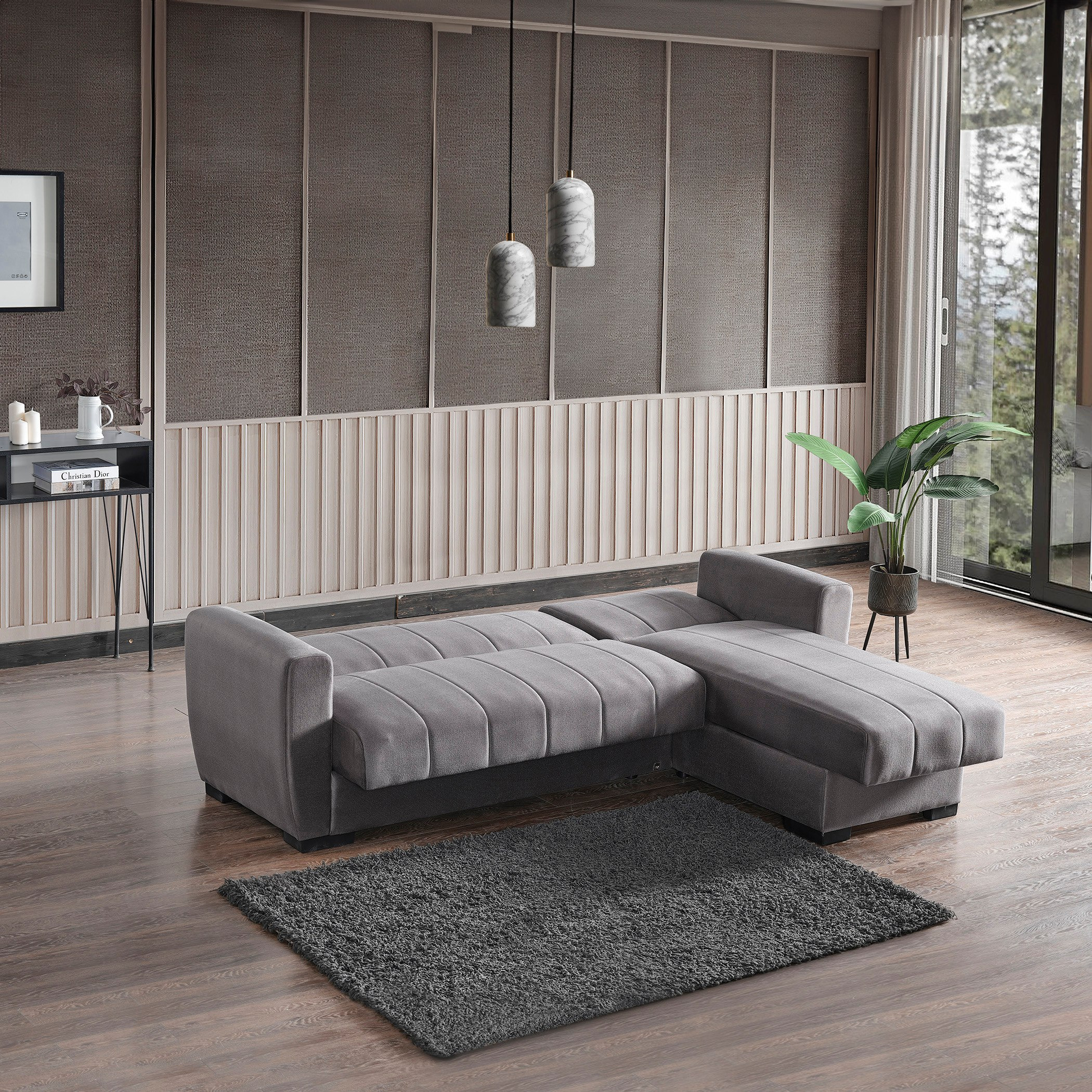 كنبة سرير قماش ركنية قابلة للعكس 4 مقاعد بمساحة تخزين و 2 وسادة من أرمينا-hbxfurniture-livingroom-sofabeds-image-2