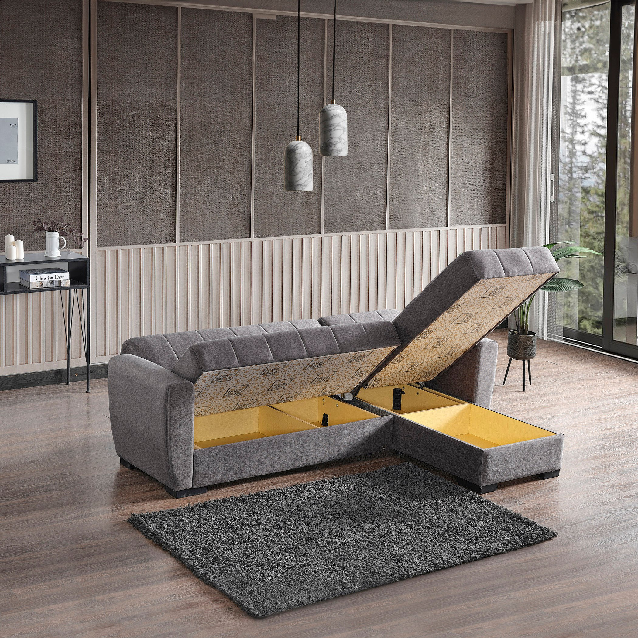 كنبة سرير قماش ركنية قابلة للعكس 4 مقاعد بمساحة تخزين و 2 وسادة من أرمينا-hbxfurniture-livingroom-sofabeds-image-3