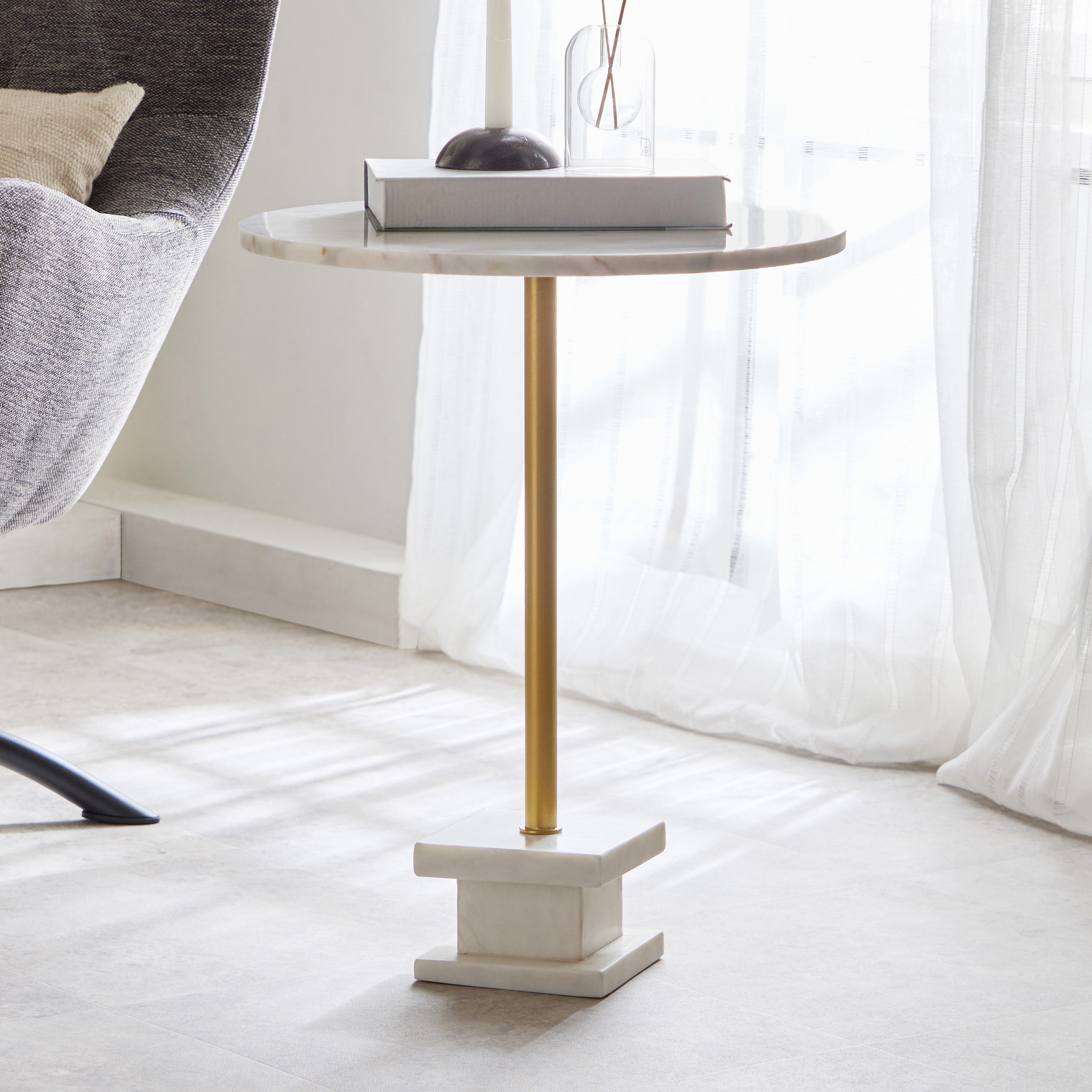 Vendra Chevet Genuine Marble Accent Table-hbxfurniture-livingroom-endtables-image-1