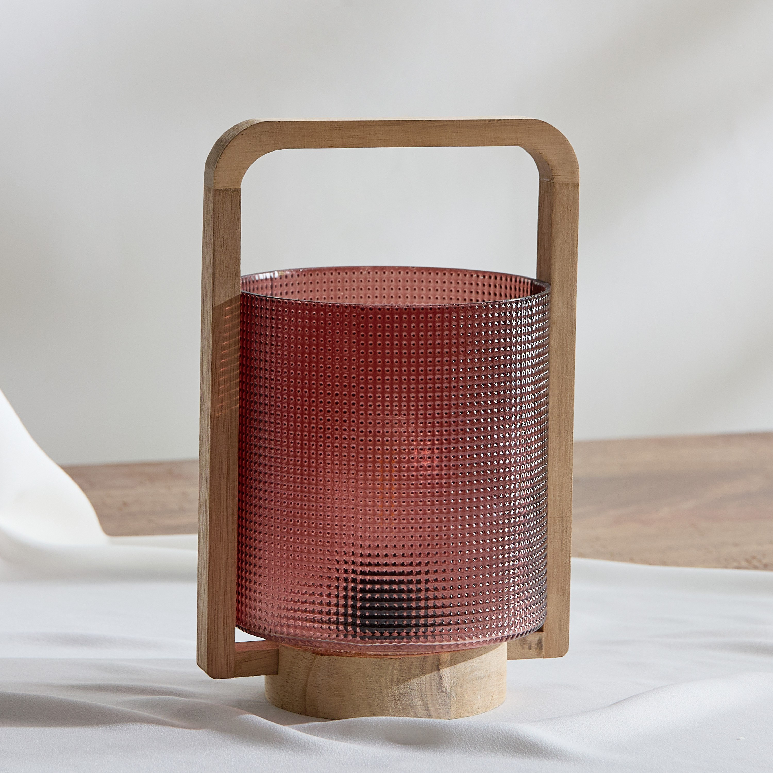 Auden Textured Glass Lantern with Wooden Handle - 13.7x11.8x23 cm-hbxdecorandfurnishings-homeaccessories-lanterns-image-2