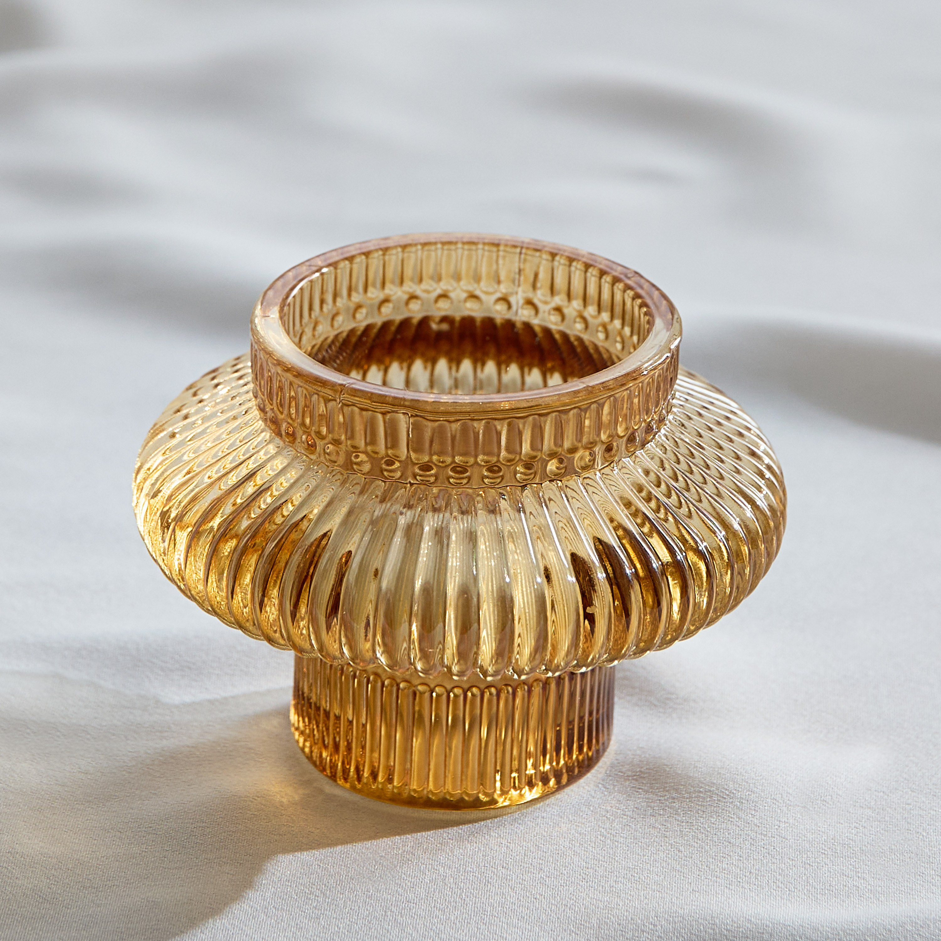 Auden Glass Ribbed Tealight Holder - 7.9x7.9x6 cm-hbxlivingroom-decorandaccessories-candleholders-image-2
