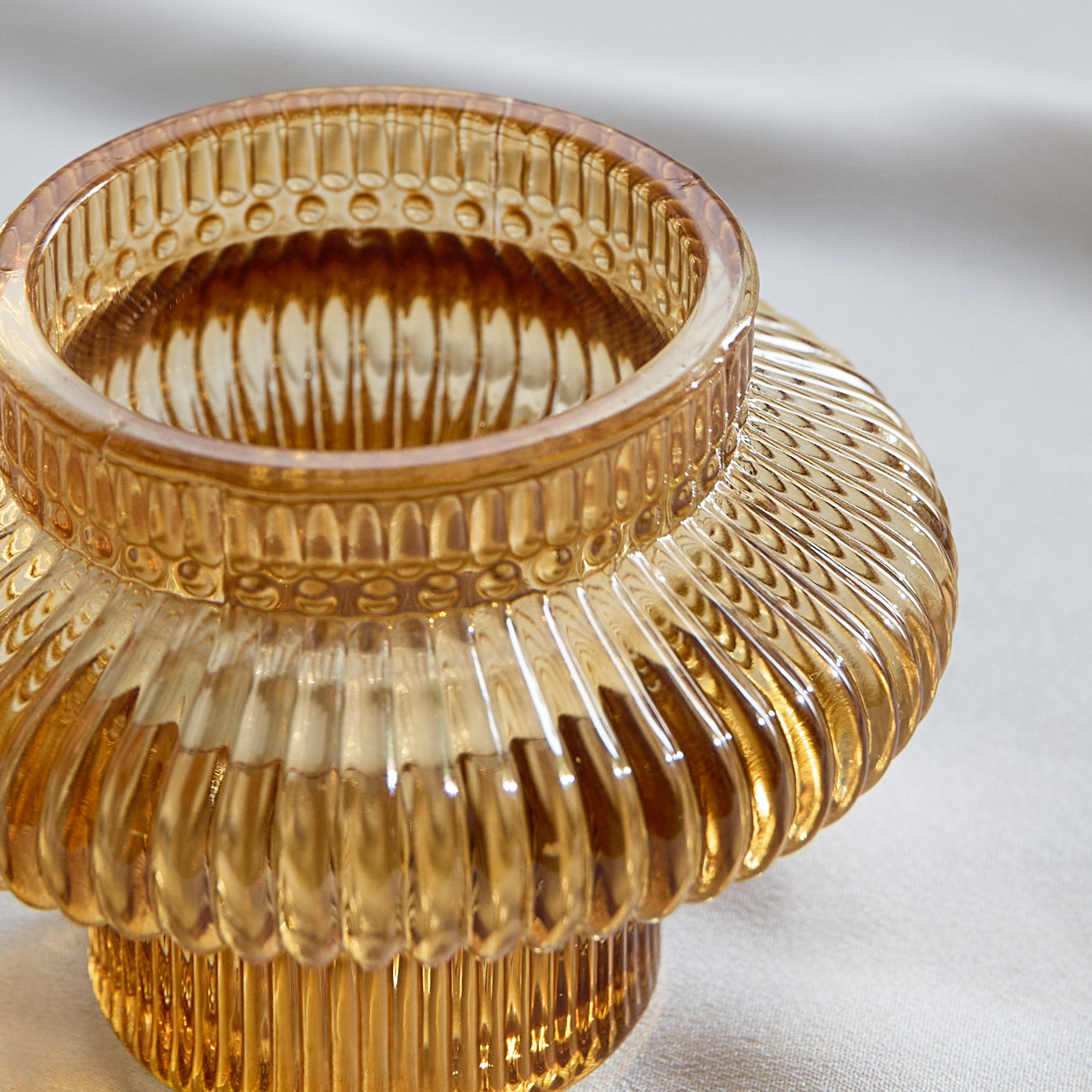 Auden Glass Ribbed Tealight Holder - 7.9x7.9x6 cm-hbxlivingroom-decorandaccessories-candleholders-image-3