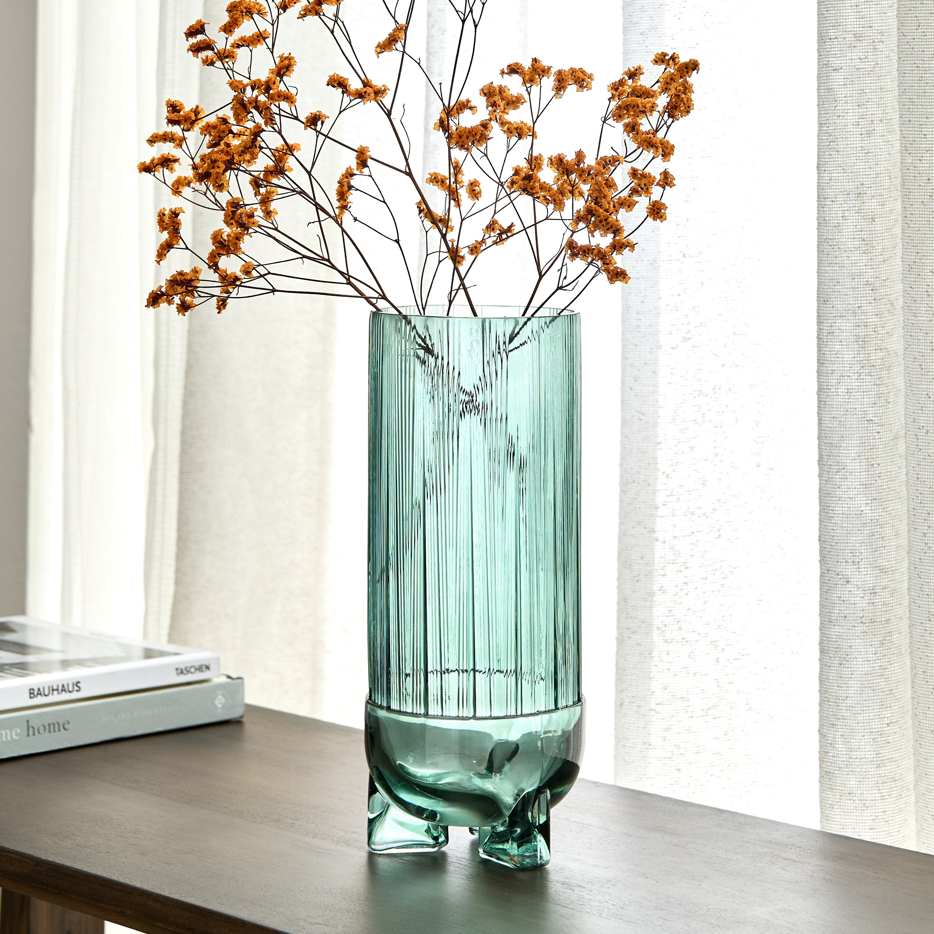 Auden Ribbed Glass Vase with Base - 11.3x11.3x28 cm-PROMO_HB_AE_B1G1_250925-image-1