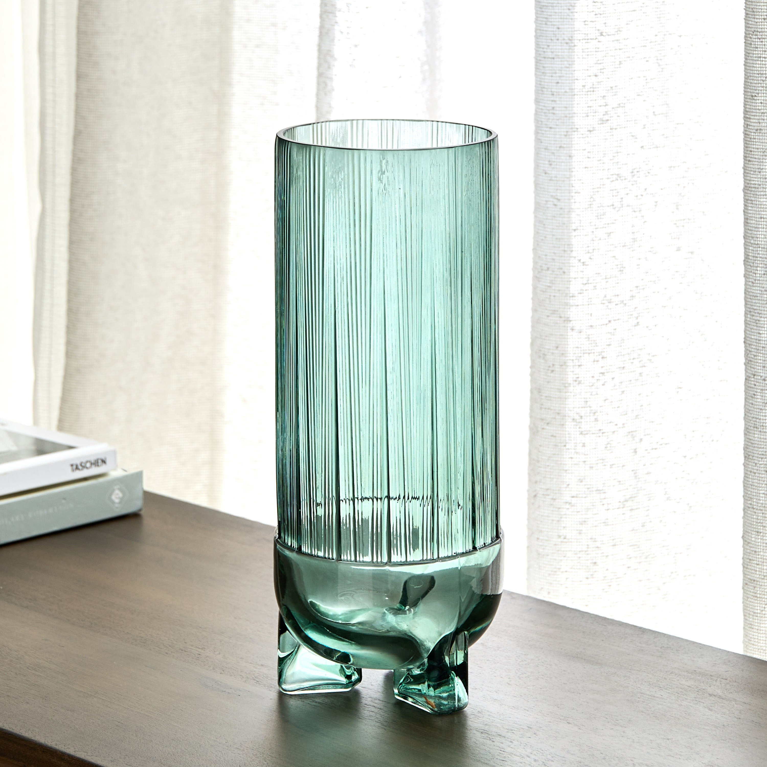 Auden Ribbed Glass Vase with Base - 11.3x11.3x28 cm-PROMO_HB_AE_B1G1_250925-image-2