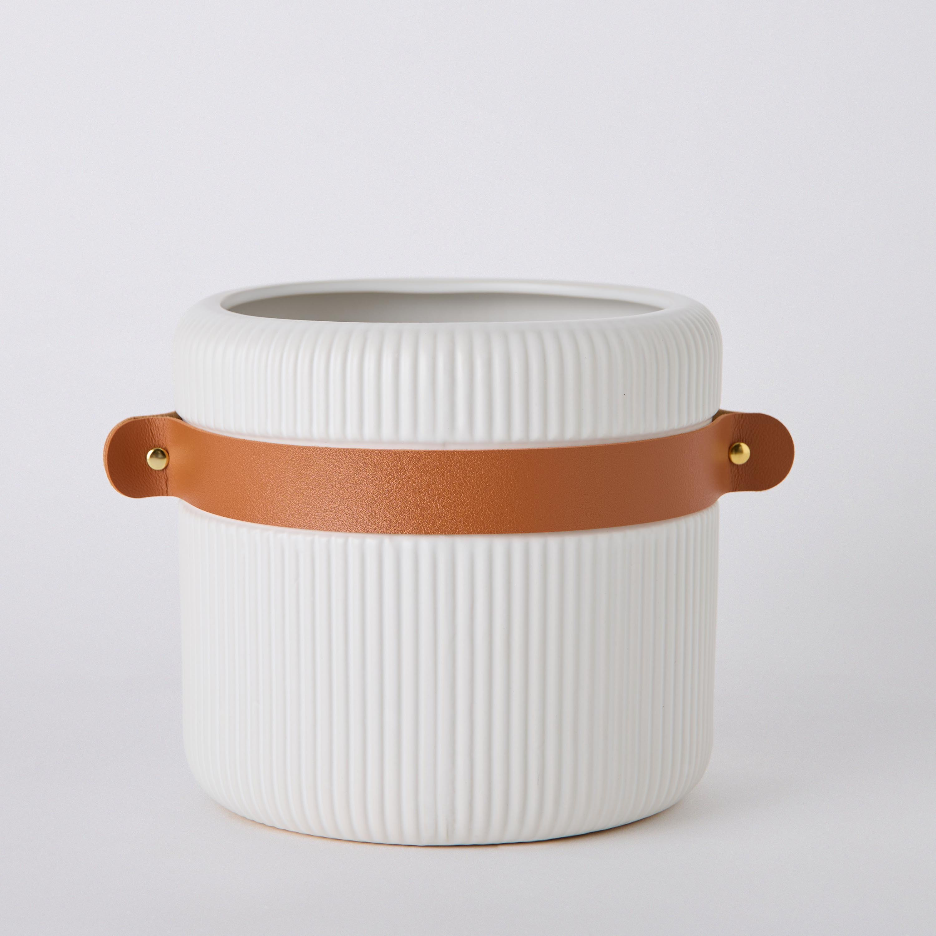 Tilden Ribbed Ceramic Planter with PU Band - 20x20x18.3 cm-hbxhomeware-hbxdecorandfurnishings-image-5