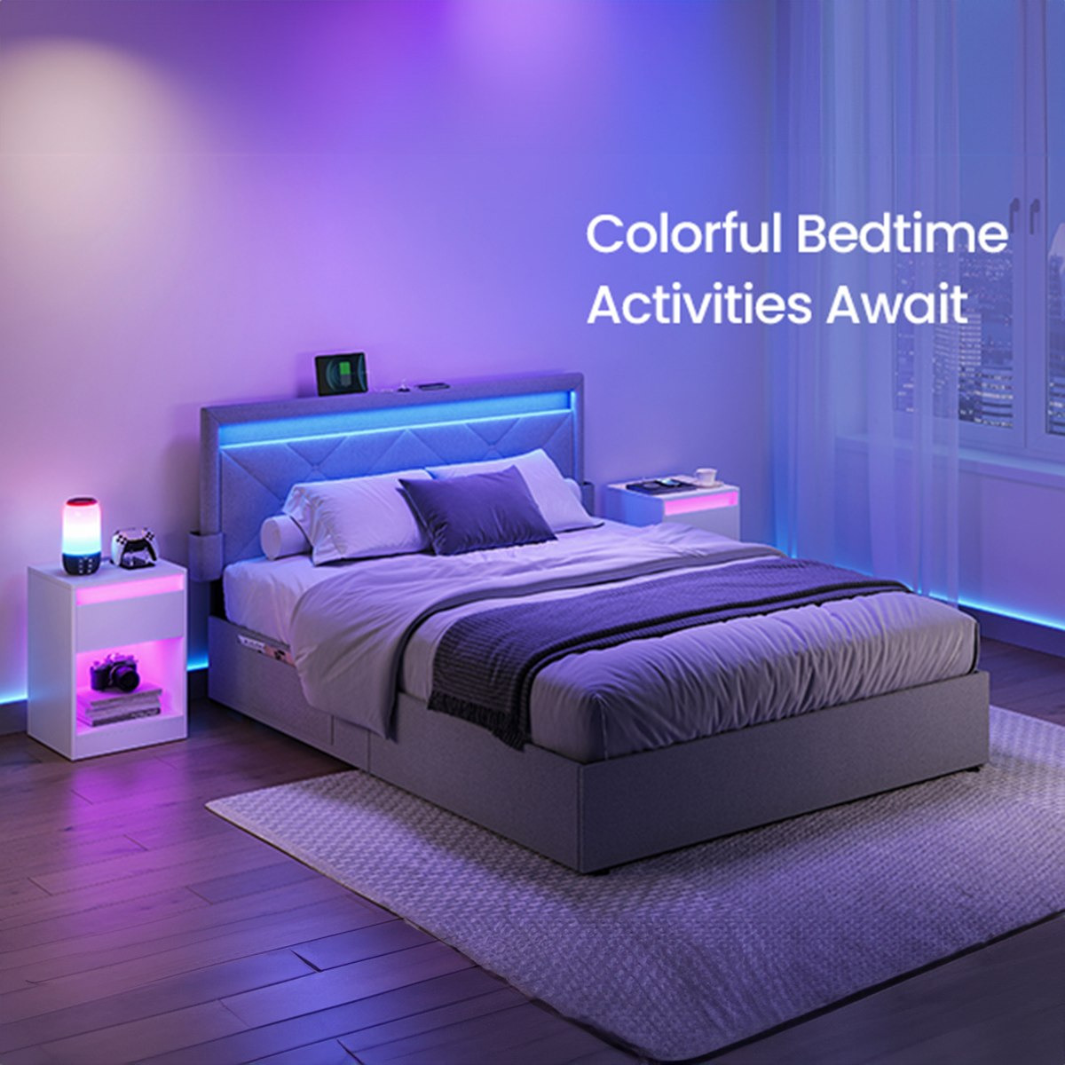 سرير كوين ذكي منجّد بـ4 أدراج من أينشتاين - 150x200 سم-hbxbedroom-bedsandbedsets-beds-queen-image-7