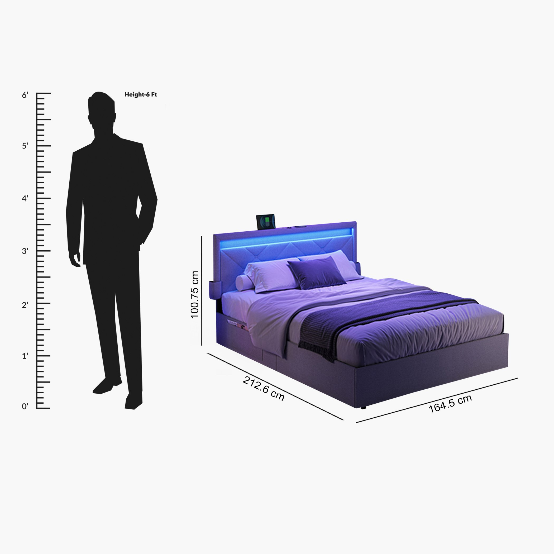 سرير كوين ذكي منجّد بـ4 أدراج من أينشتاين - 150x200 سم-hbxbedroom-bedsandbedsets-beds-queen-image-20