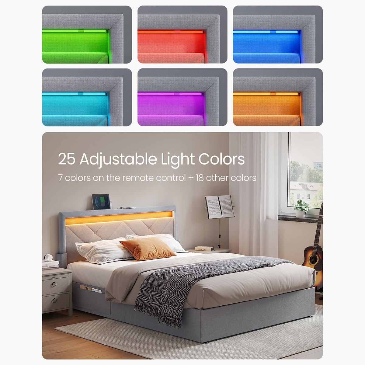 سرير كوين ذكي منجّد بـ4 أدراج من أينشتاين - 150x200 سم-hbxbedroom-bedsandbedsets-beds-queen-image-2
