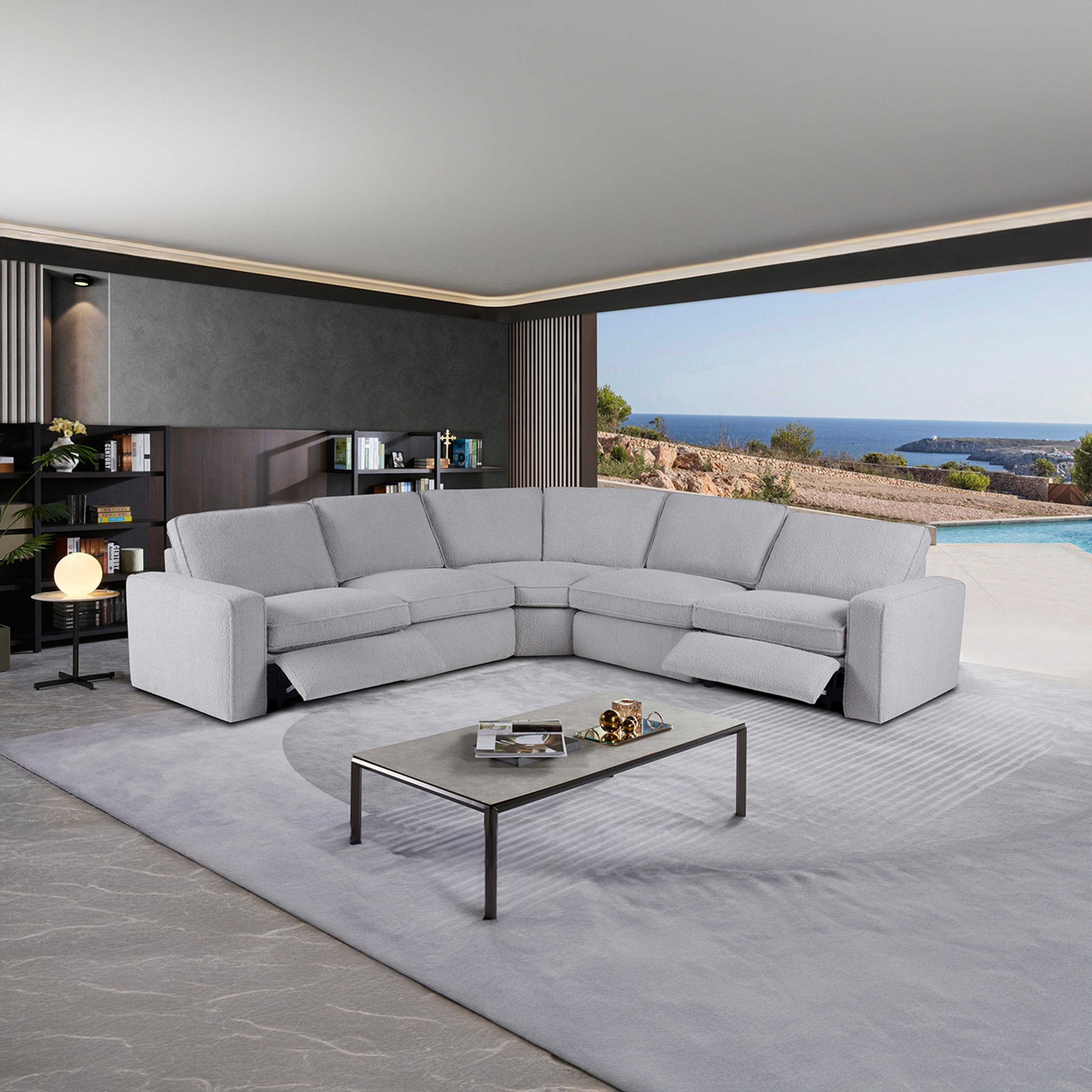 كنبة استرخاء ركنية 5 مقاعد قماش بـ2 مقعد قابلين للضبط كهربياً من كلايتون-hbxlivingroom-sofasandarmchairs-cornersofas-image-1