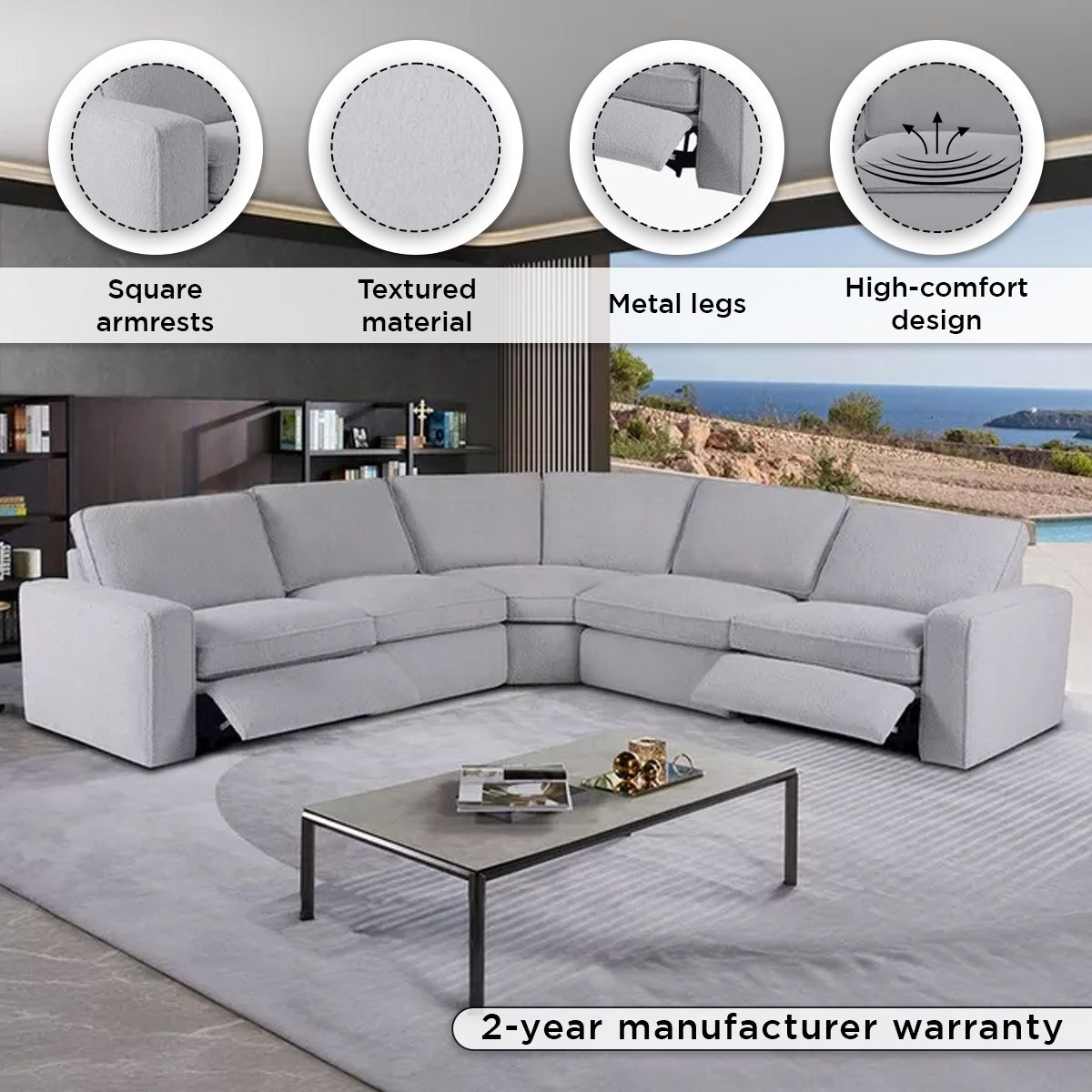 كنبة استرخاء ركنية 5 مقاعد قماش بـ2 مقعد قابلين للضبط كهربياً من كلايتون-hbxlivingroom-sofasandarmchairs-cornersofas-image-4