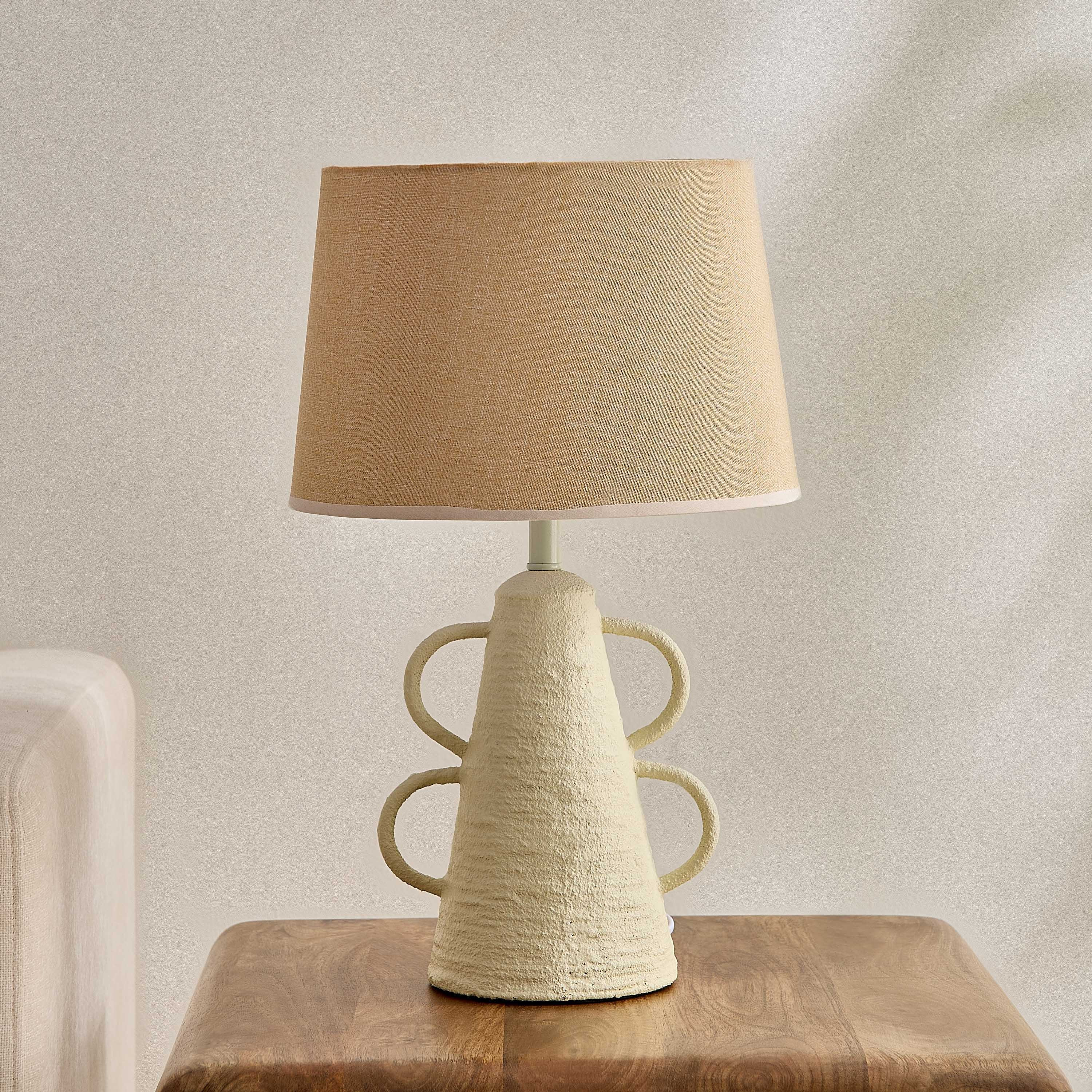 Collett Paper Mache E27 Table Lamp with Linen Shade - 30x30x49.5 cm-hbxbedroom-lighting-tablelamps-image-1