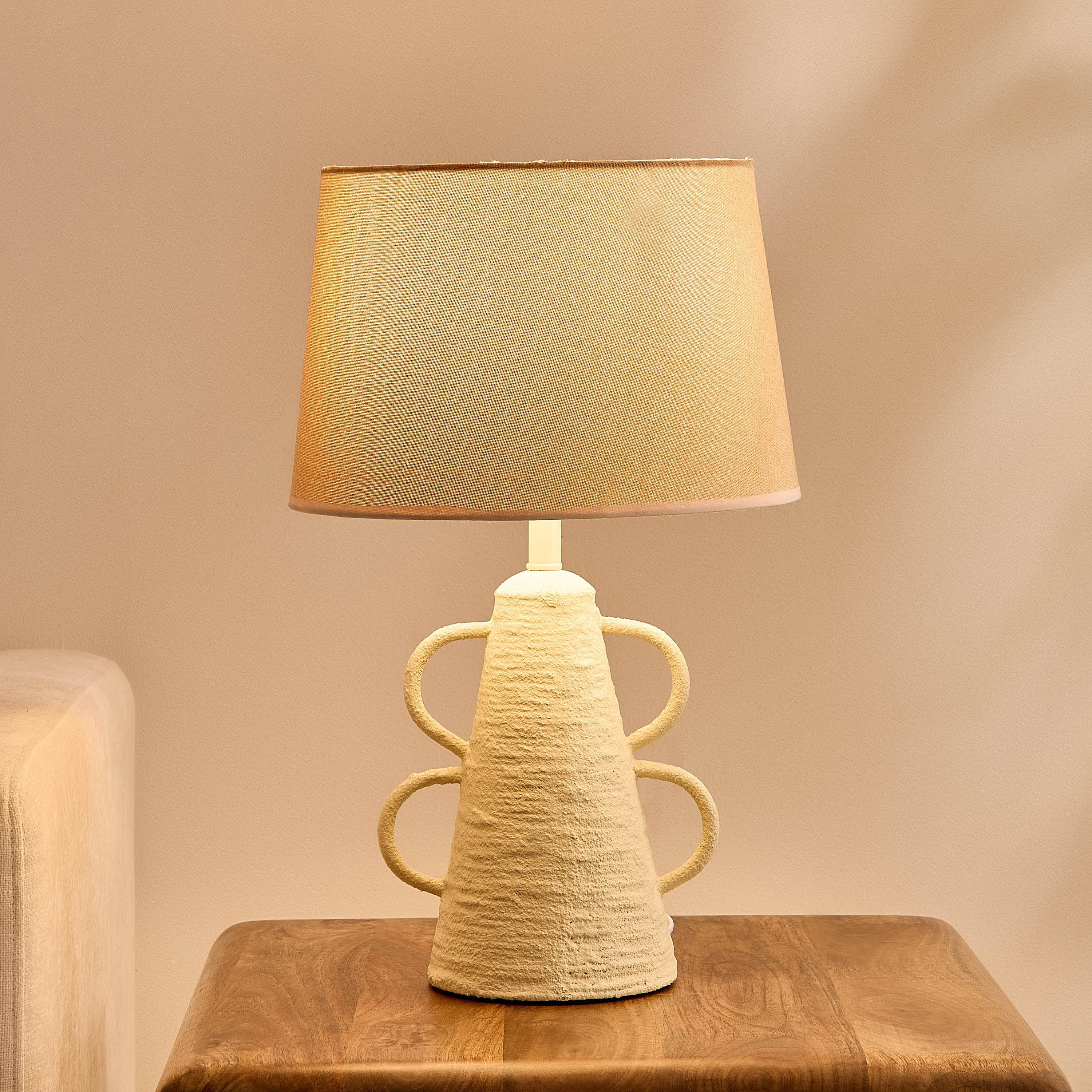 Collett Paper Mache E27 Table Lamp with Linen Shade - 30x30x49.5 cm-hbxbedroom-lighting-tablelamps-image-2