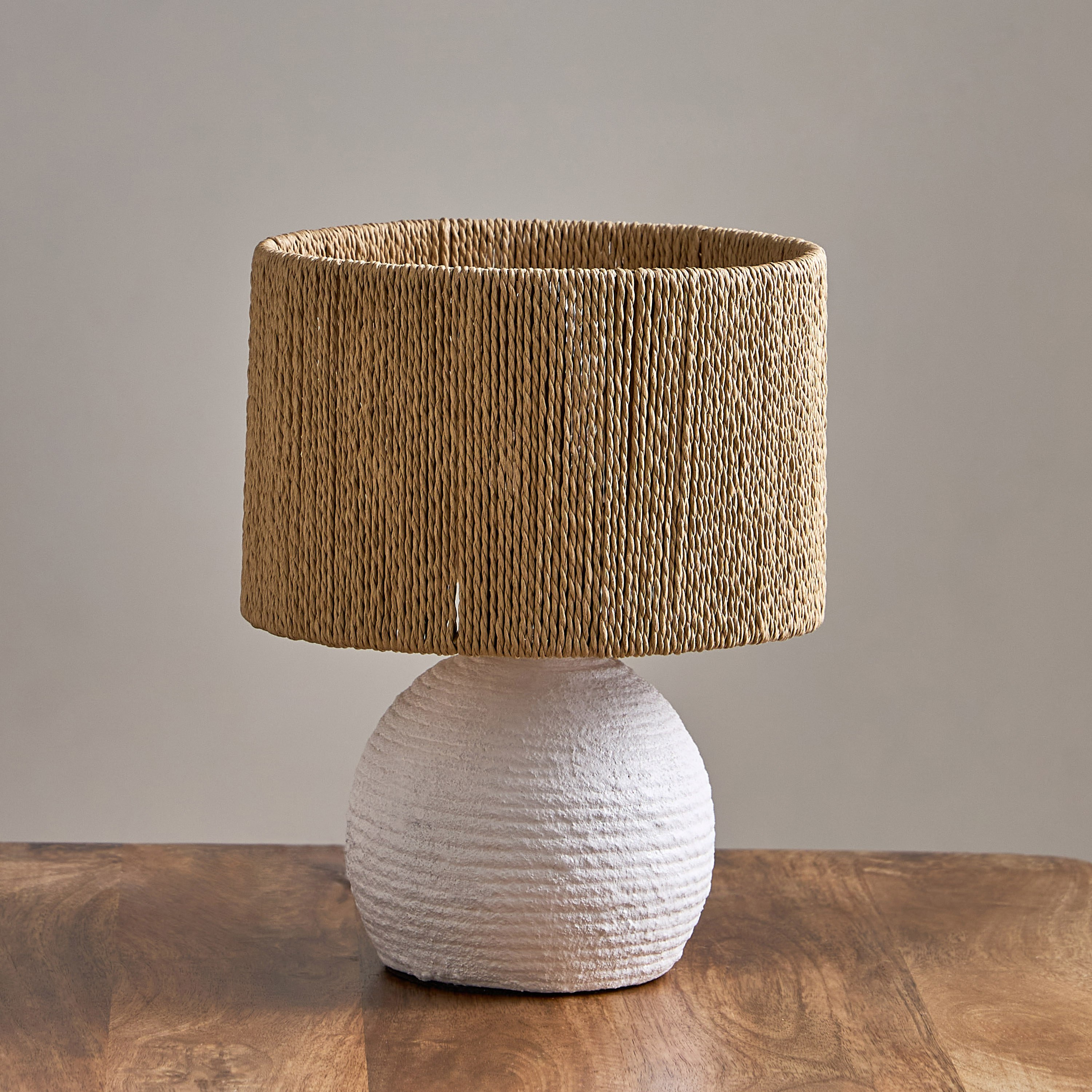 Collett E27 Paper Mache Table Lamp with Rope Shade - 20.5x20.5x26 cm-hbxbedroom-lighting-tablelamps-image-1