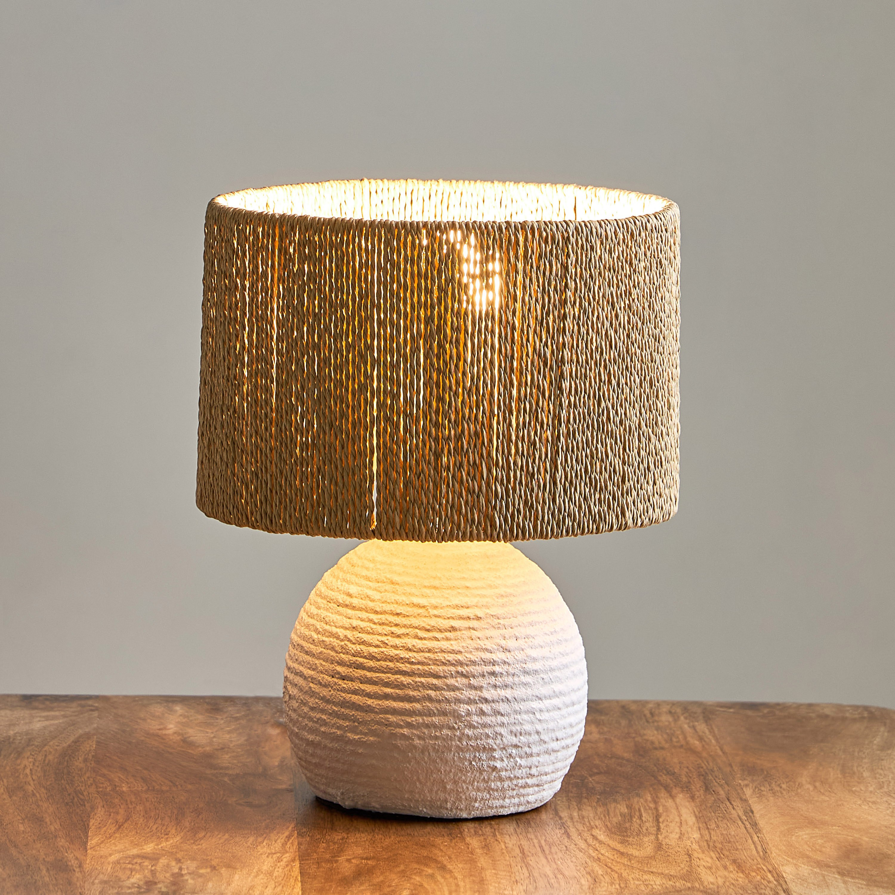 Collett E27 Paper Mache Table Lamp with Rope Shade - 20.5x20.5x26 cm-hbxbedroom-lighting-tablelamps-image-2
