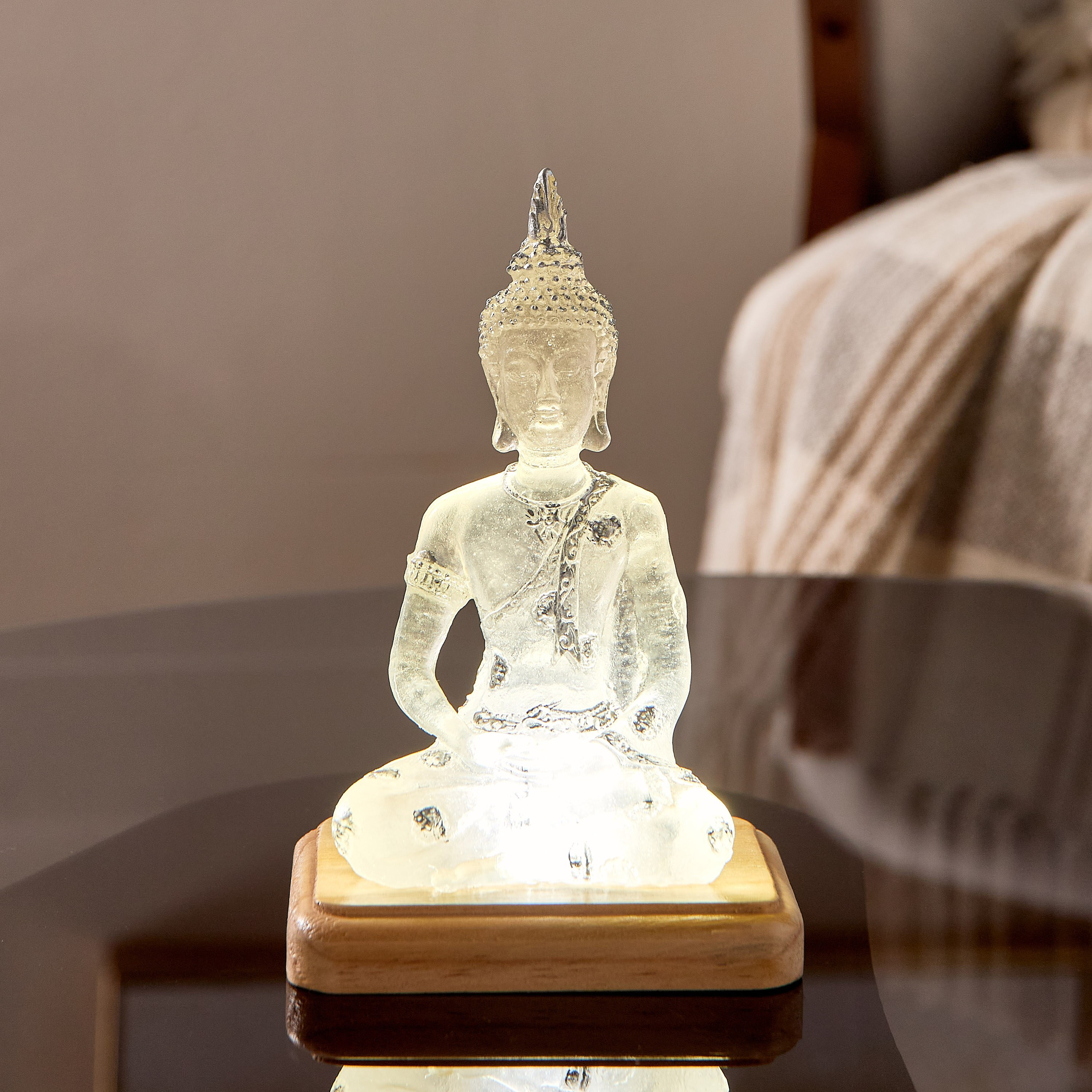Asher Polyresin LED Light Buddha on Wooden Base - 12x9x18.5 cm-hbxhomeware-homedecor-figurinesandornaments-image-1