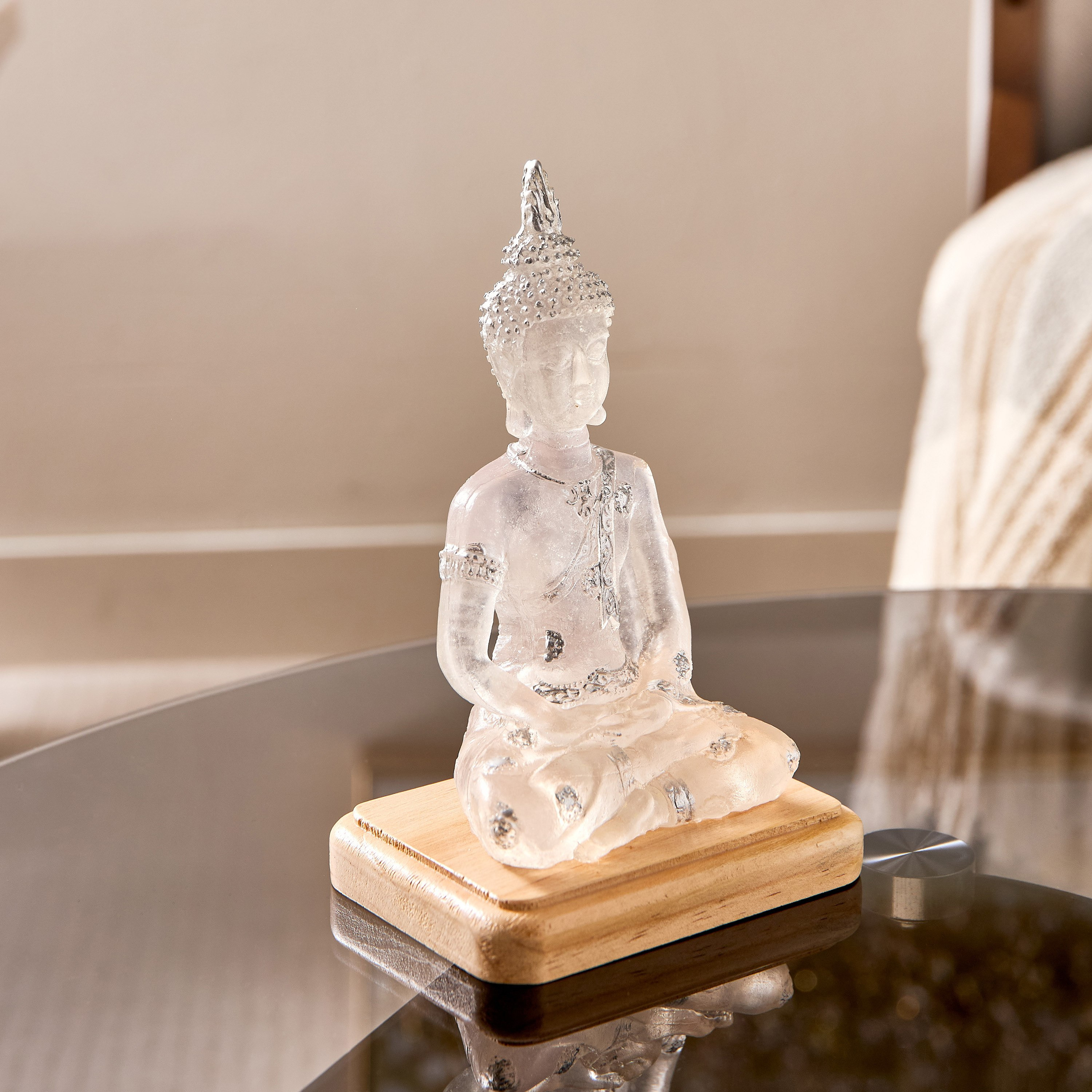 Asher Polyresin LED Light Buddha on Wooden Base - 12x9x18.5 cm-hbxhomeware-homedecor-figurinesandornaments-image-2