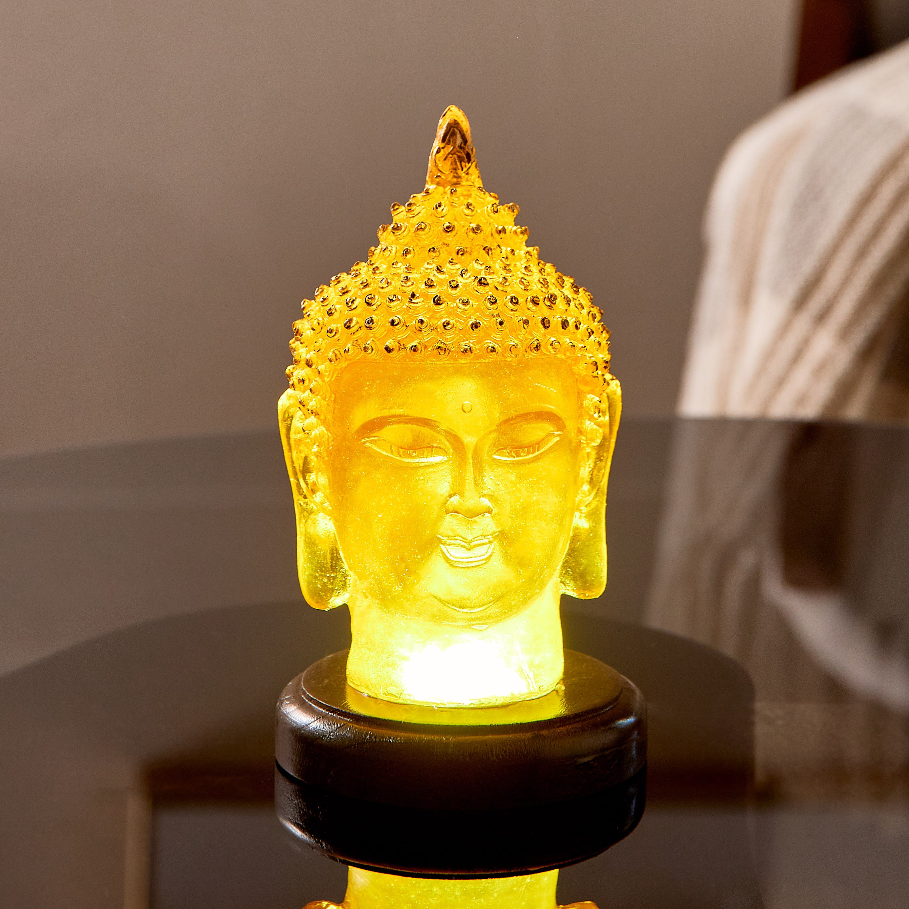 Asher Polyresin LED Light Buddha Head on Wooden Base - 9.5x9.5x17 cm-hbxhomeware-homedecor-figurinesandornaments-image-1