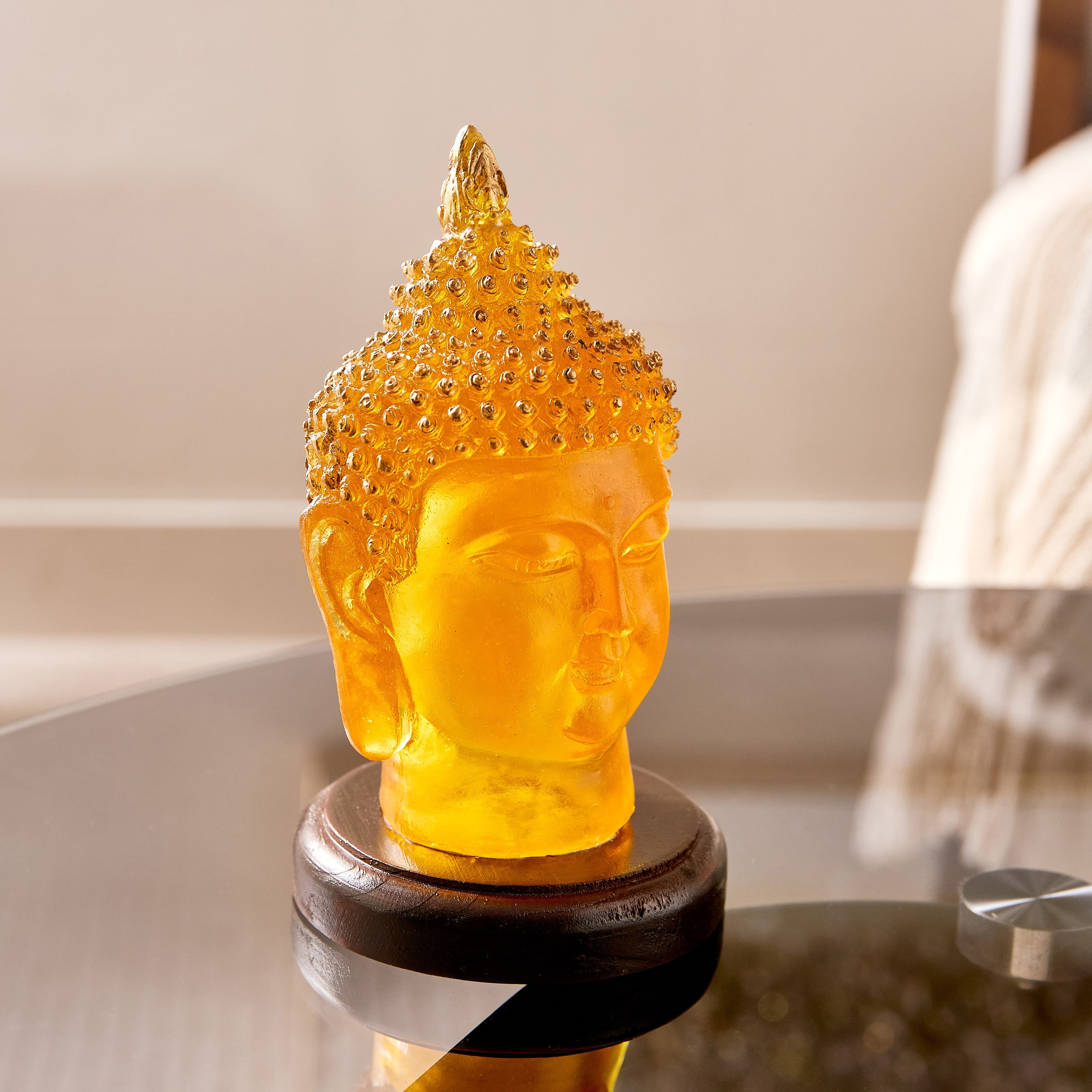 Asher Polyresin LED Light Buddha Head on Wooden Base - 9.5x9.5x17 cm-hbxhomeware-homedecor-figurinesandornaments-image-2