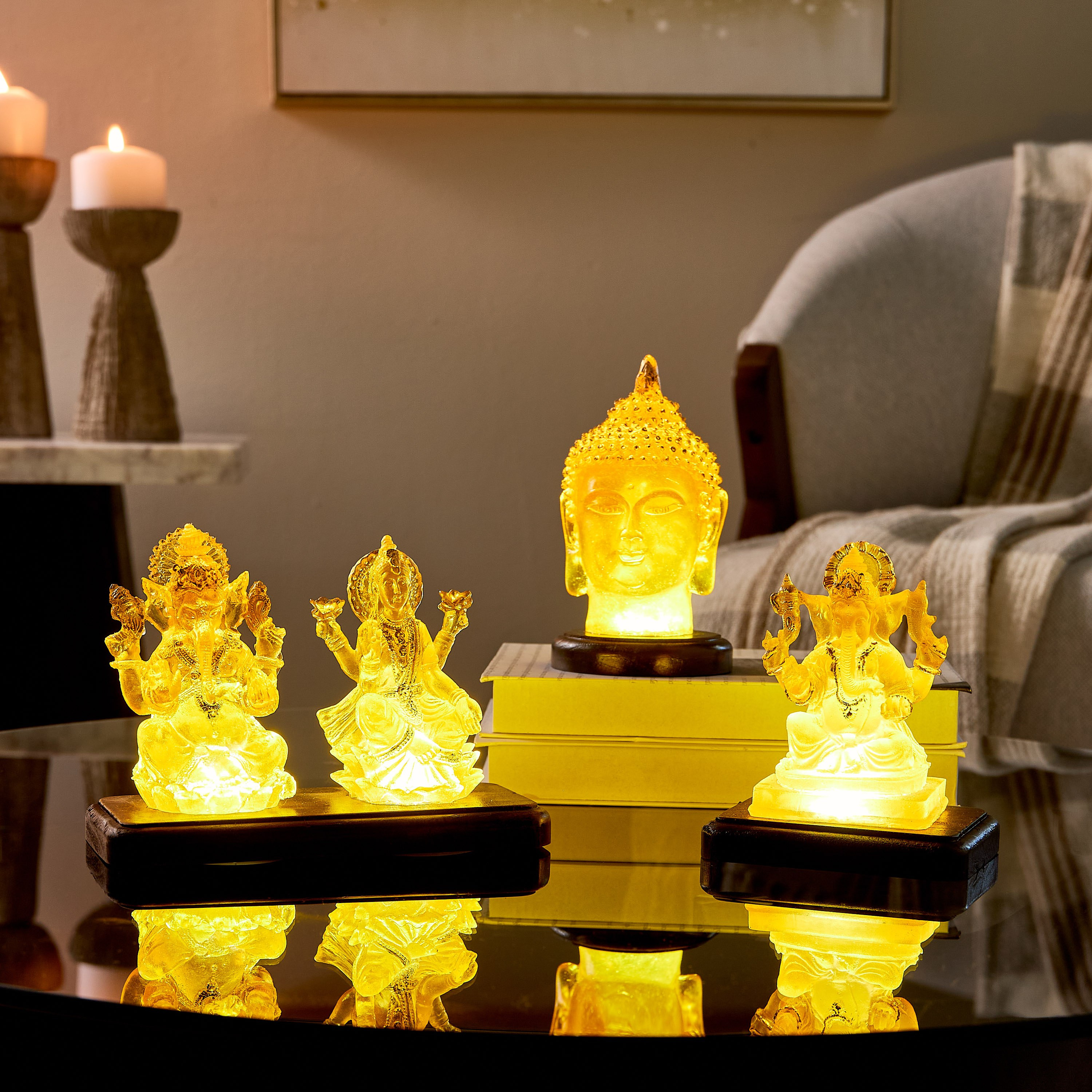 Asher Polyresin LED Light Buddha Head on Wooden Base - 9.5x9.5x17 cm-hbxhomeware-homedecor-figurinesandornaments-image-4