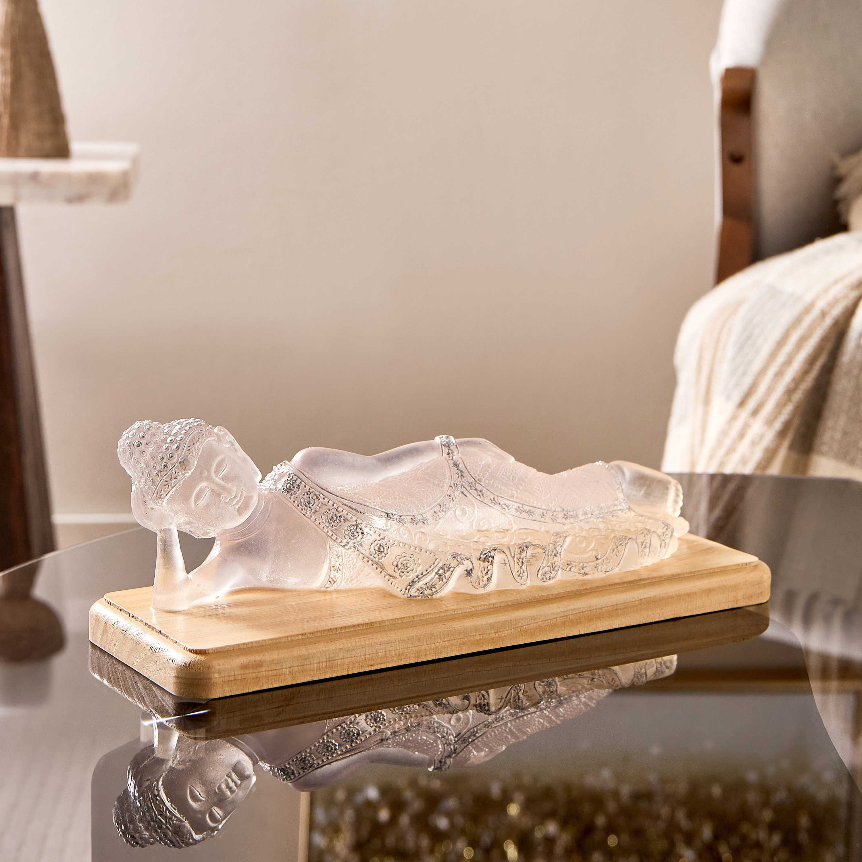 Asher Polyresin Resting Buddha with LED Accent on Wooden Base - 31x11x9.5 cm-hbxhomeware-homedecor-figurinesandornaments-image-2