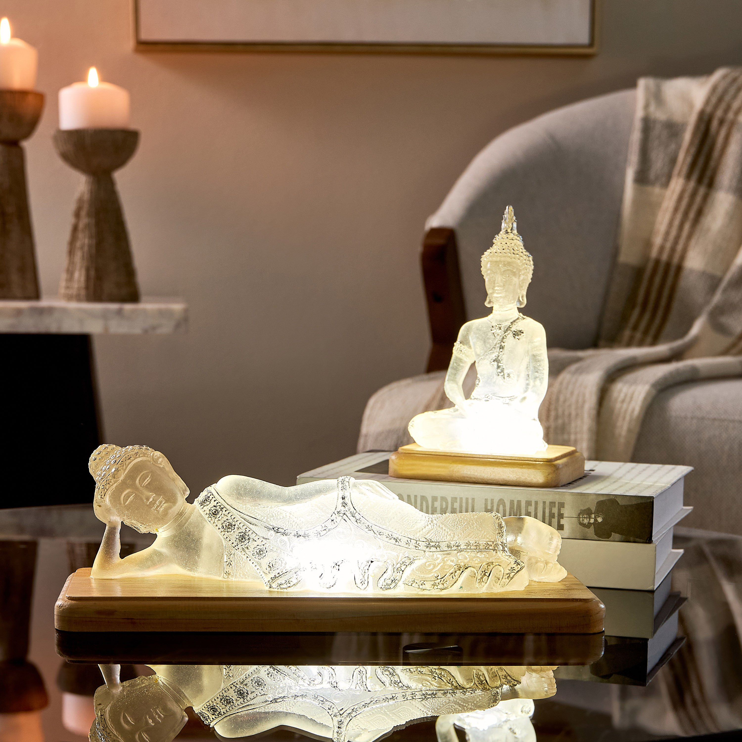 Asher Polyresin Resting Buddha with LED Accent on Wooden Base - 31x11x9.5 cm-hbxhomeware-homedecor-figurinesandornaments-image-4